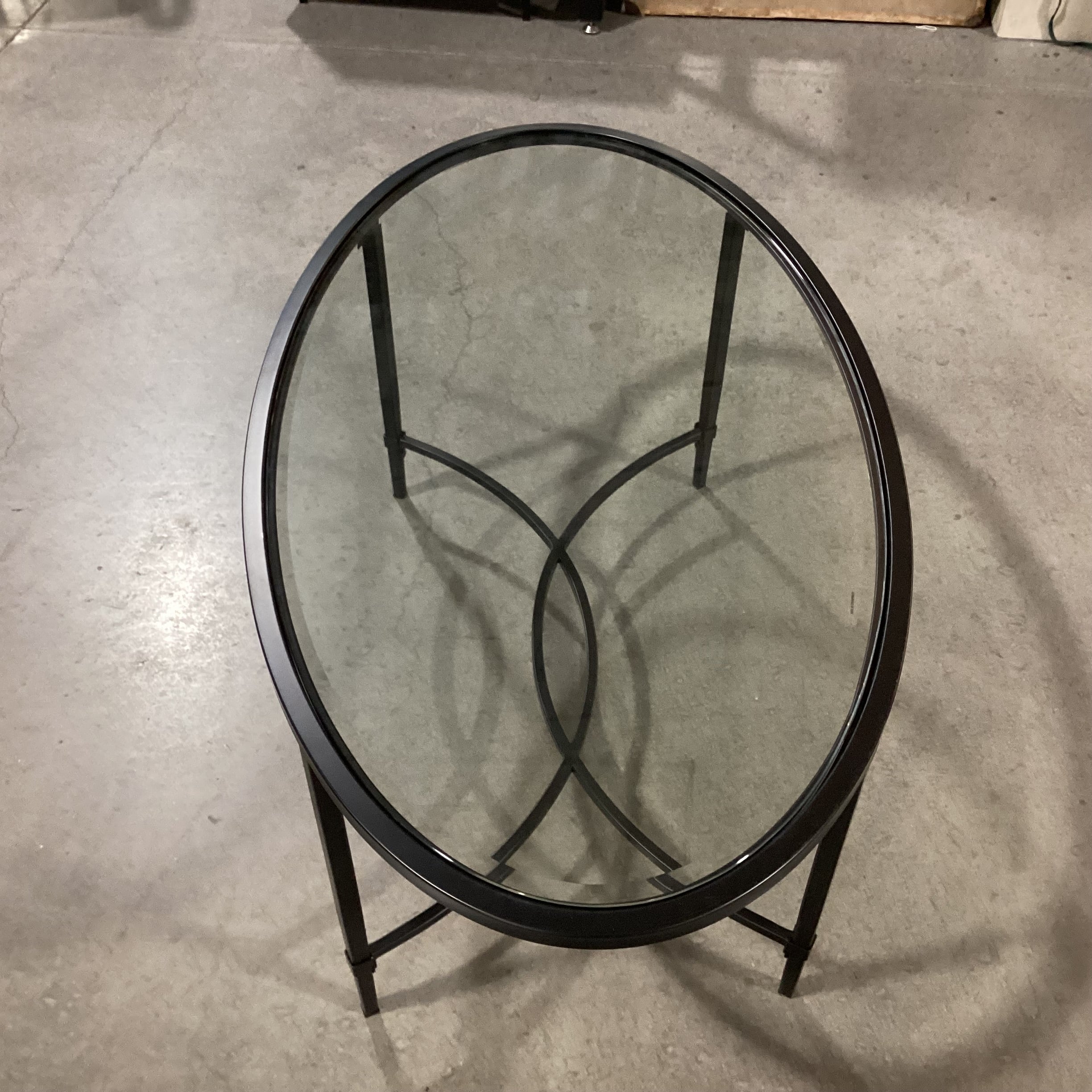 Oval Black Metal & Glass Coffee Table 45"x 25"x 19"
