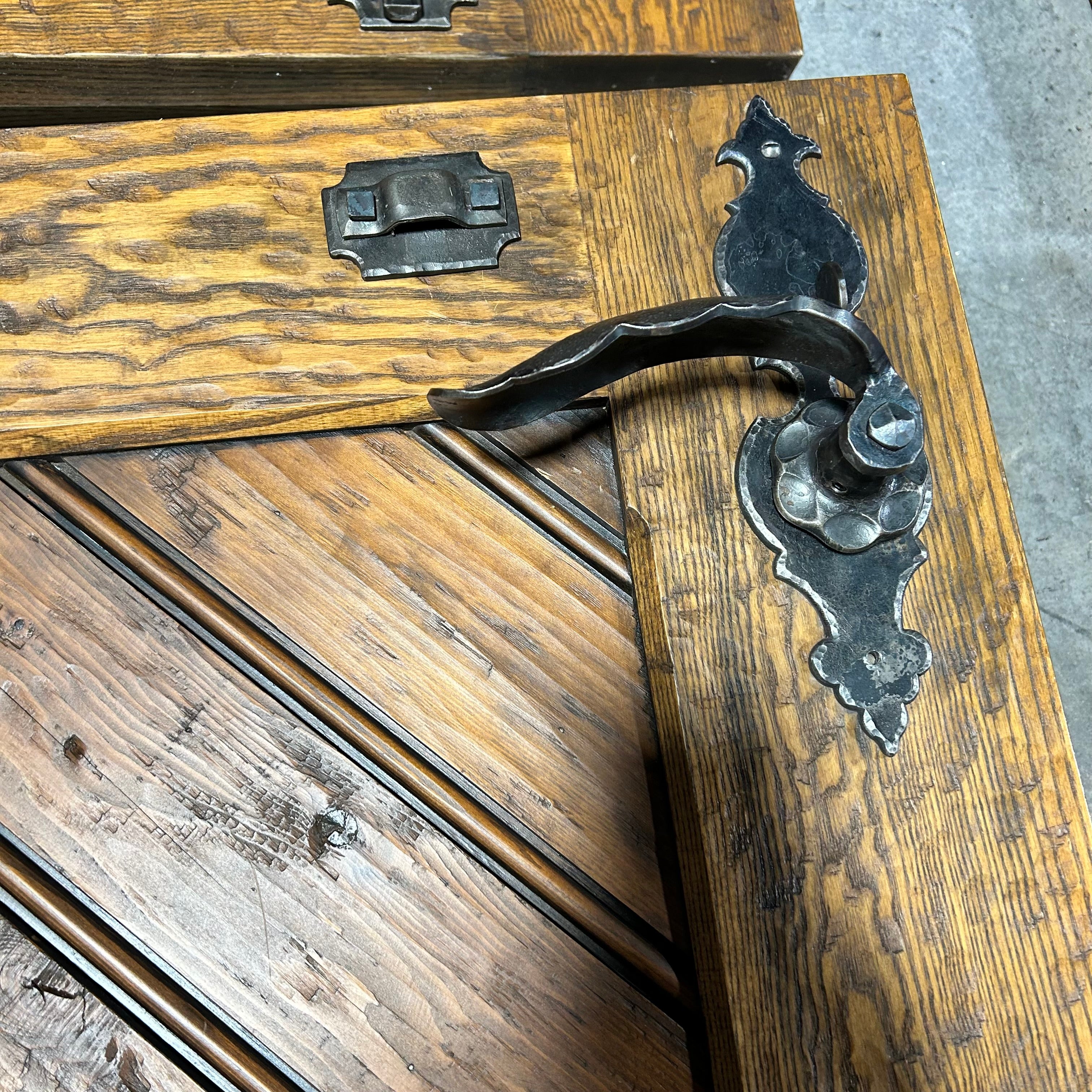 42"x 86"x 3" Brown Rustic Dutch Door with 4 Pane Window / Iron Hardware / LEFT HAND