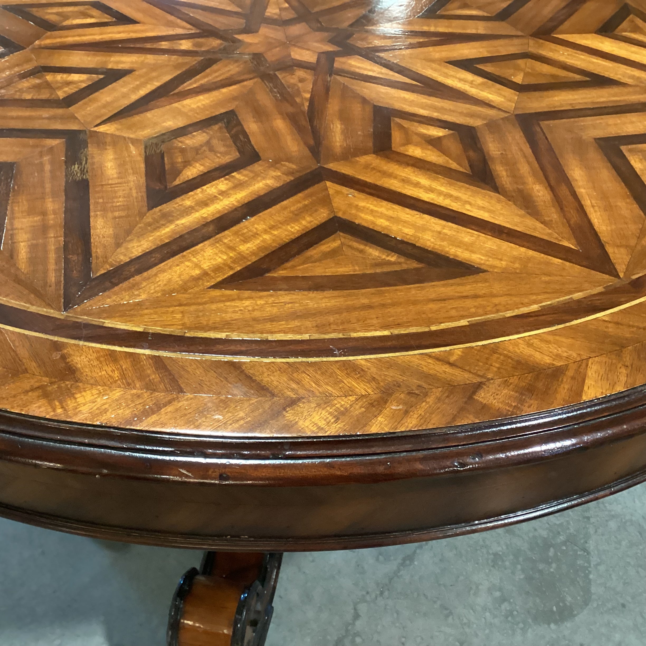 Alfonso Marina Ebanista Ornate Carved & Inlay Wood with Pedestal Round Accent or Dining Table 56" Diameter x 30.5"