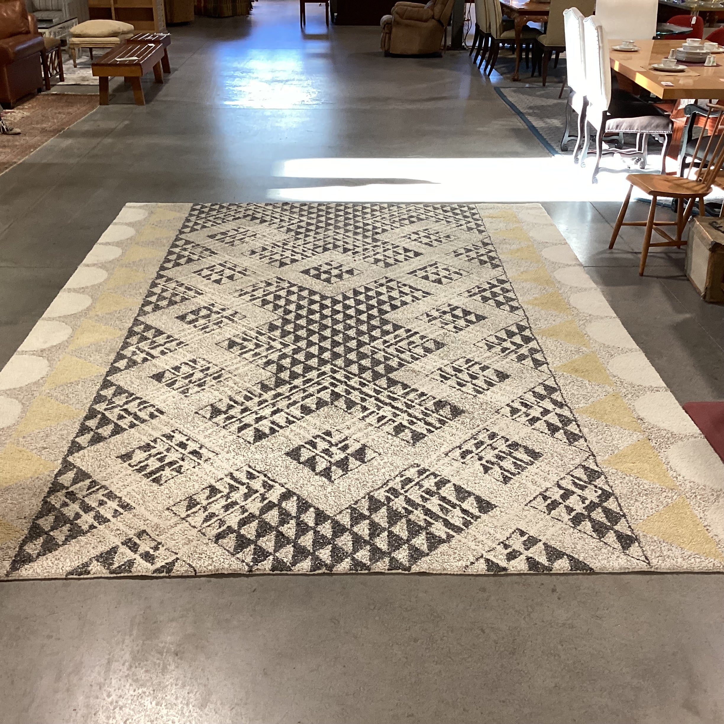 Cream Grey Light Yellow Wool Rug 8'10"x 12'