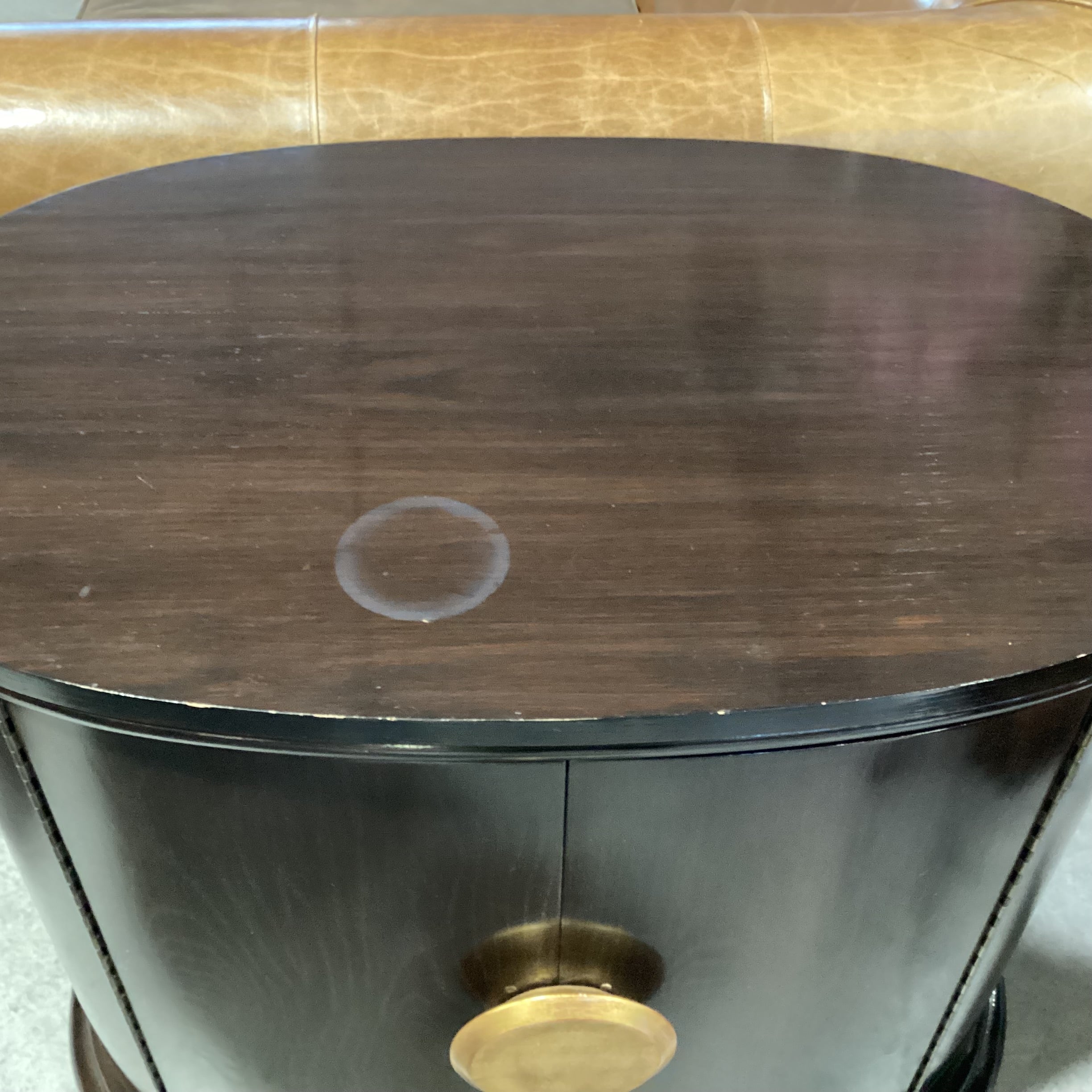 Dark Finish Solid Wood Oval 2 Door Cabinet End Table 32.5"x 21"x 29"