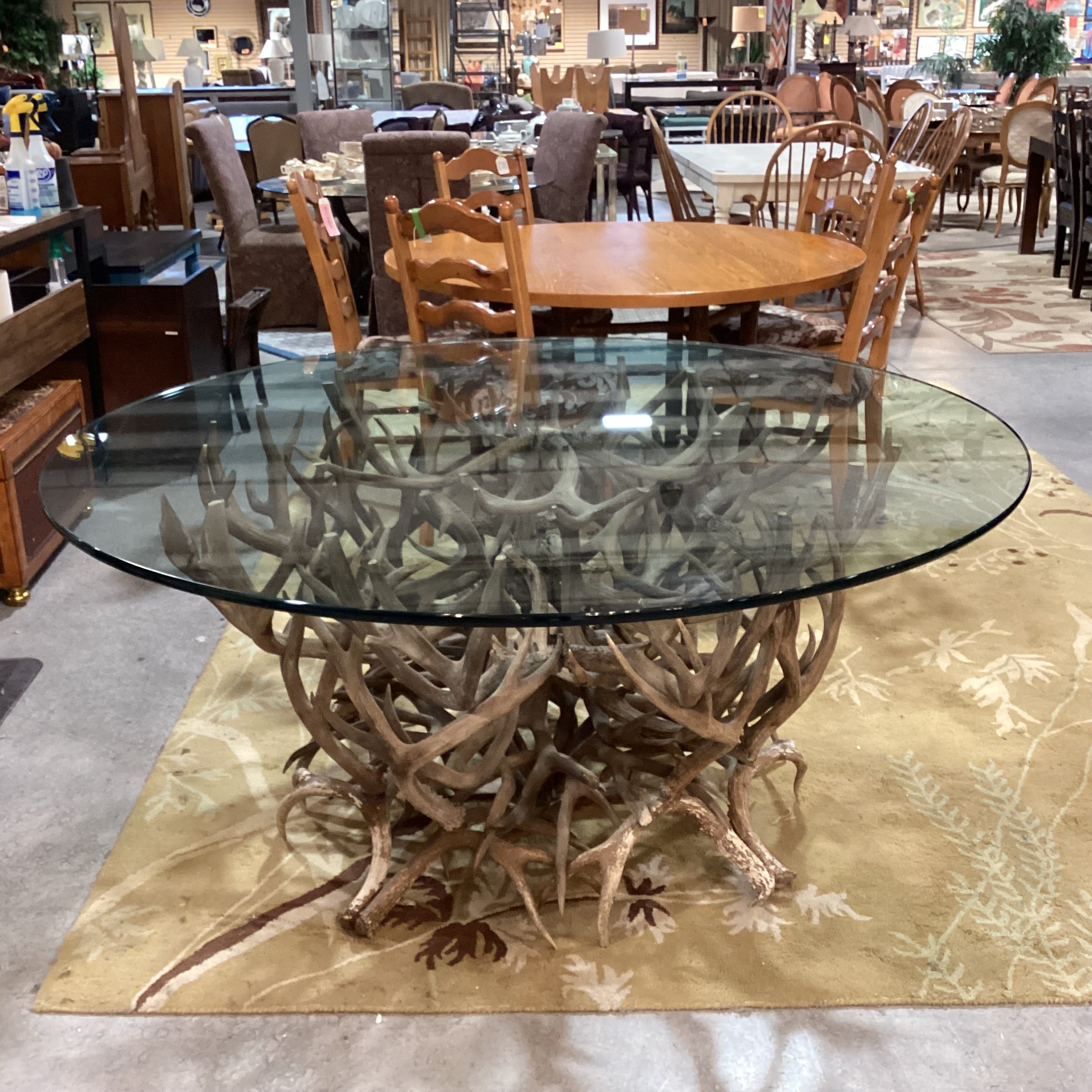 Antler & Round Glass Top Dining Table 66" Diameter x 30"