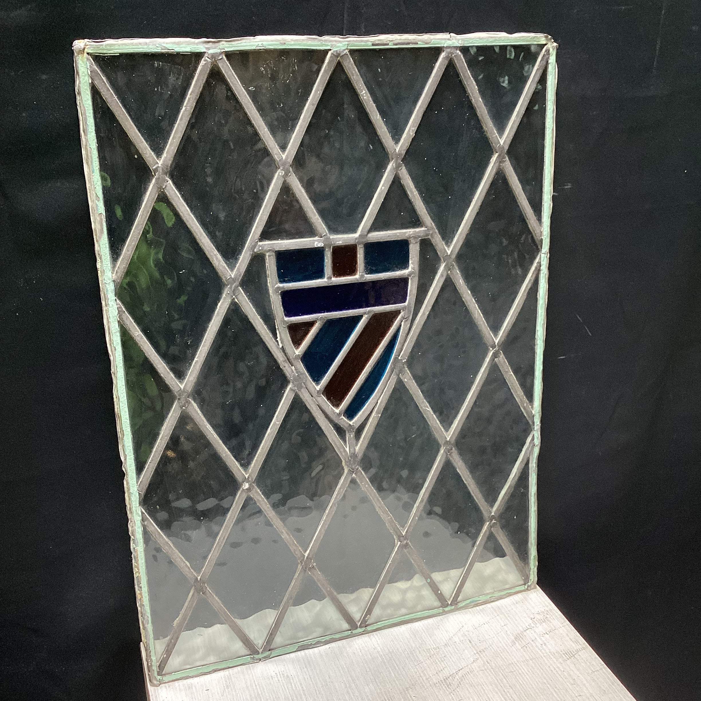 Vintage Stained Glass Shield  Window 20" x 27"
