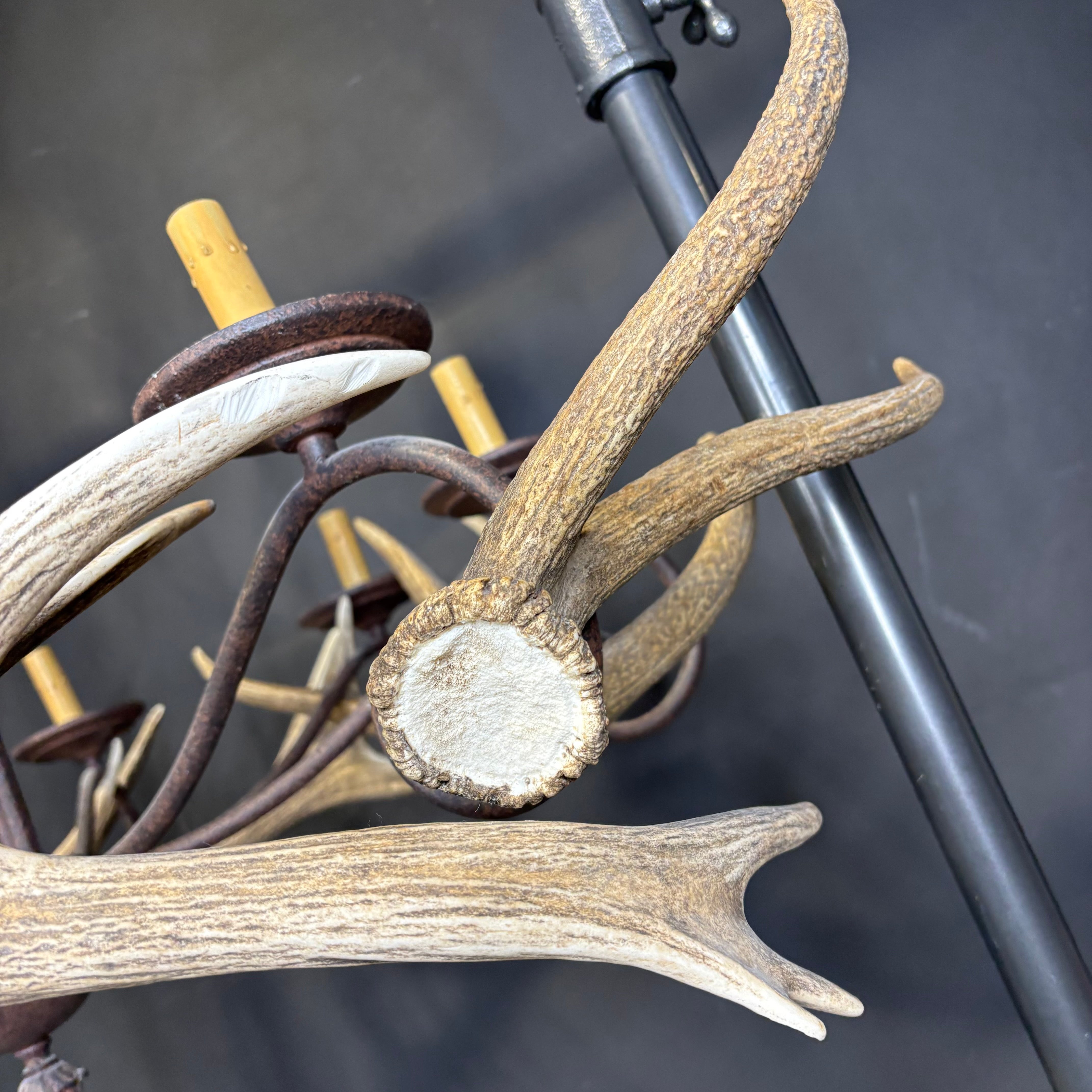 Rustic 8-Light Textured Bronze Metal with Antlers Chandelier 45” Diameter x 52”