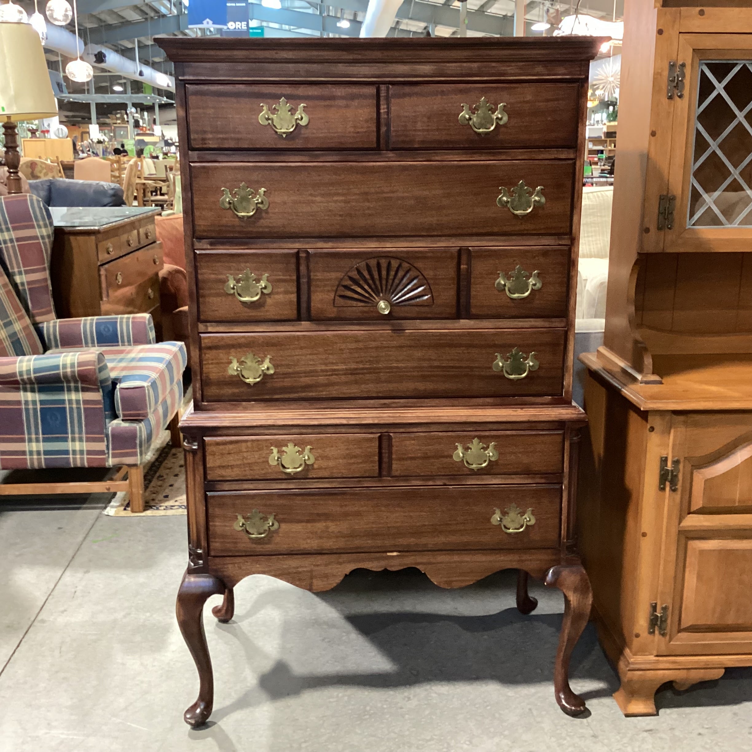 Vintage Antique Maddox Red Ribbon Mahogany 5 Drawer with Secretary Desk Pullout Chest Dresser 36"x 21"x 58"