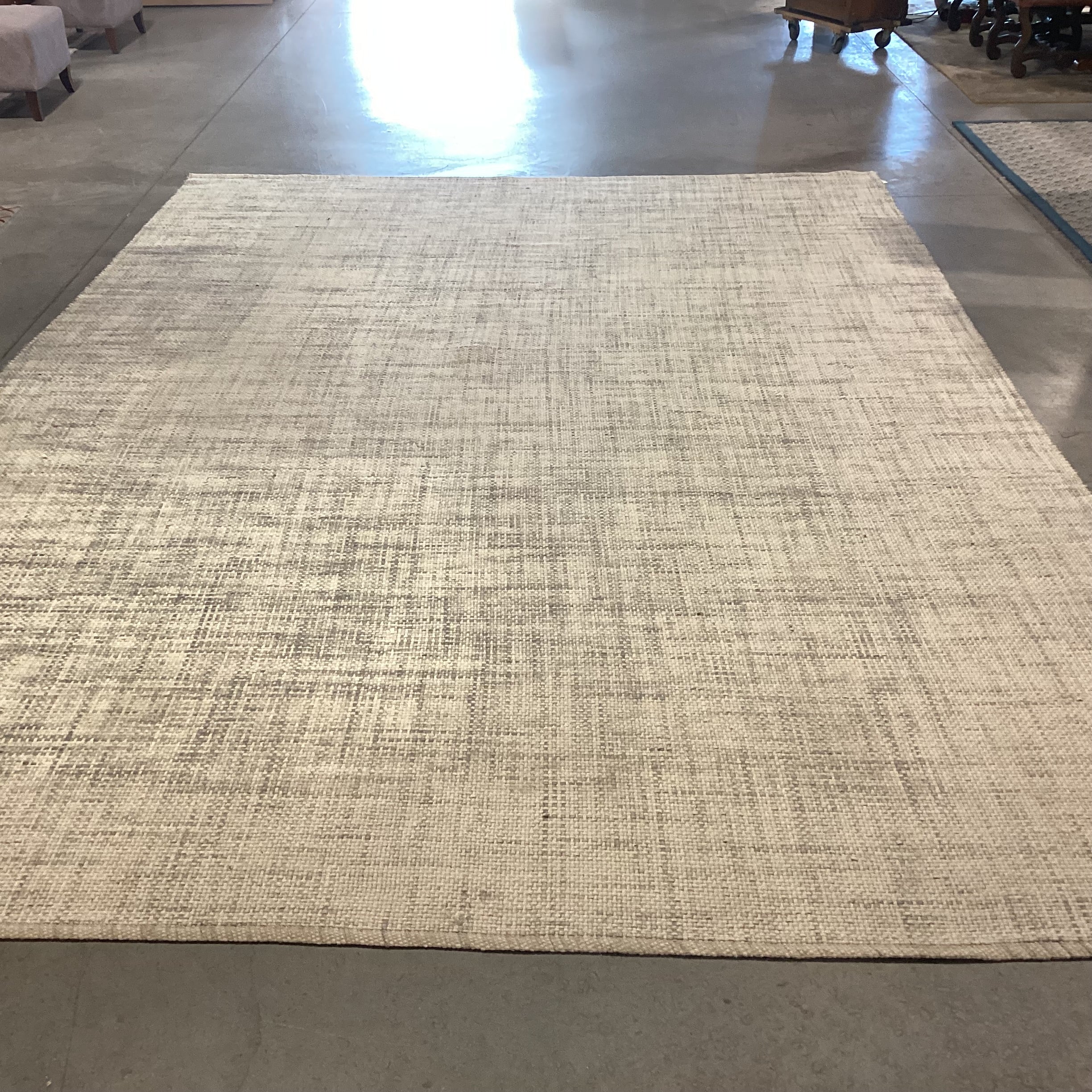 West Elm Cream Grey Blue Heathered Basket Weave Wool Rug 10'x 14'