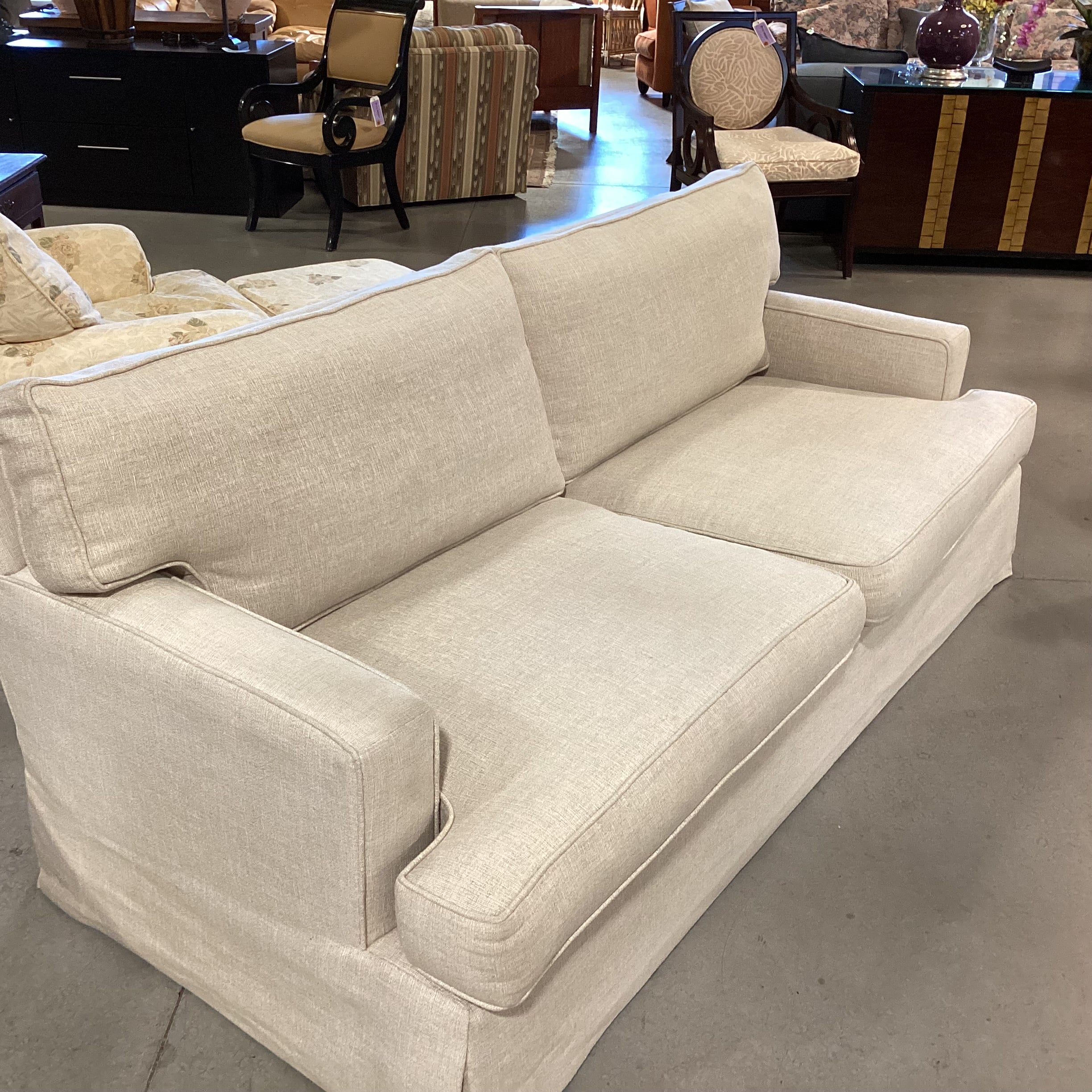 Barclay Buttera Home Los Angeles Oatmeal Heavy Texture Woven Down Mix Custom Sofa 85"x 41"x 32"