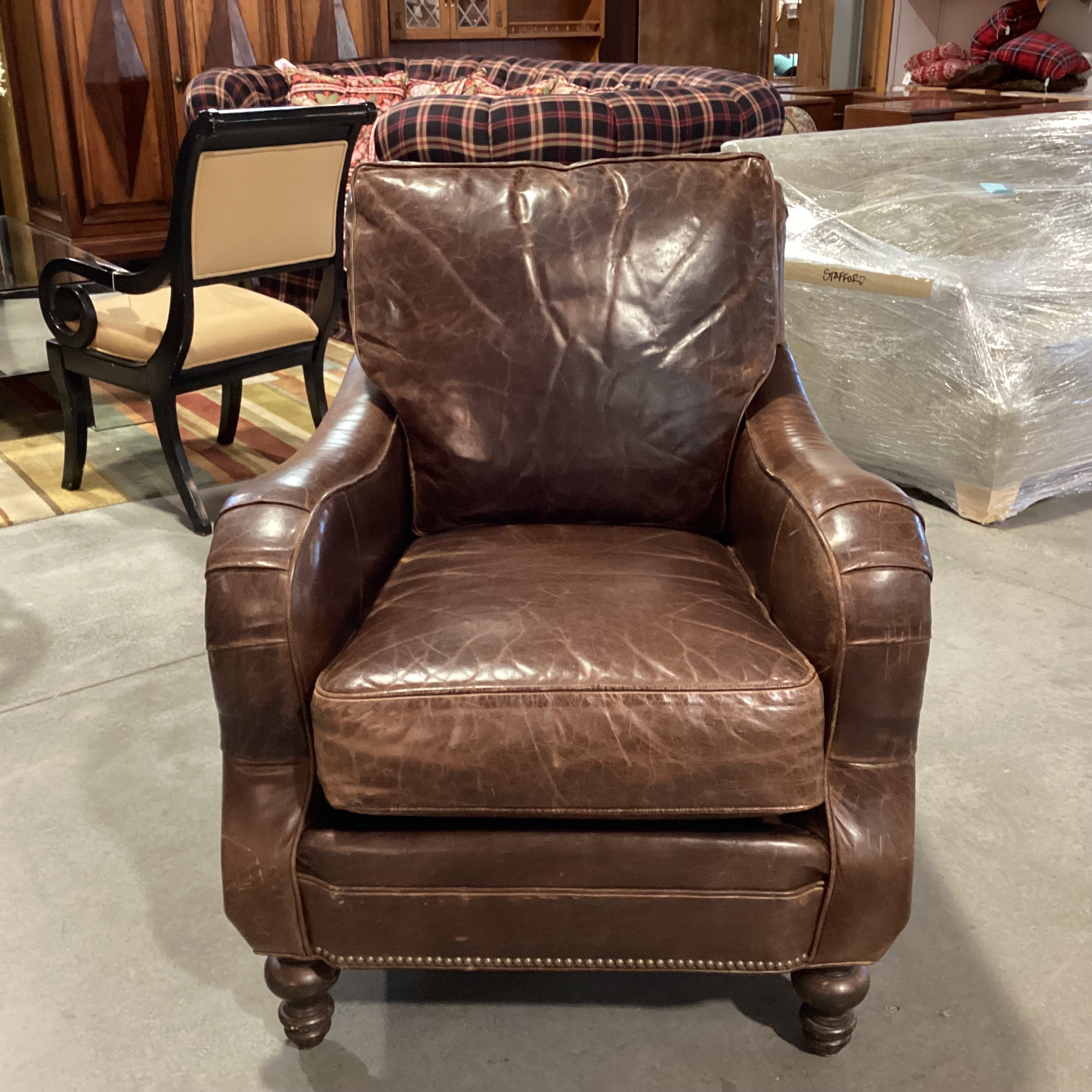Distressed Leather Nailhead Club Chair 32"x 42"x 38"