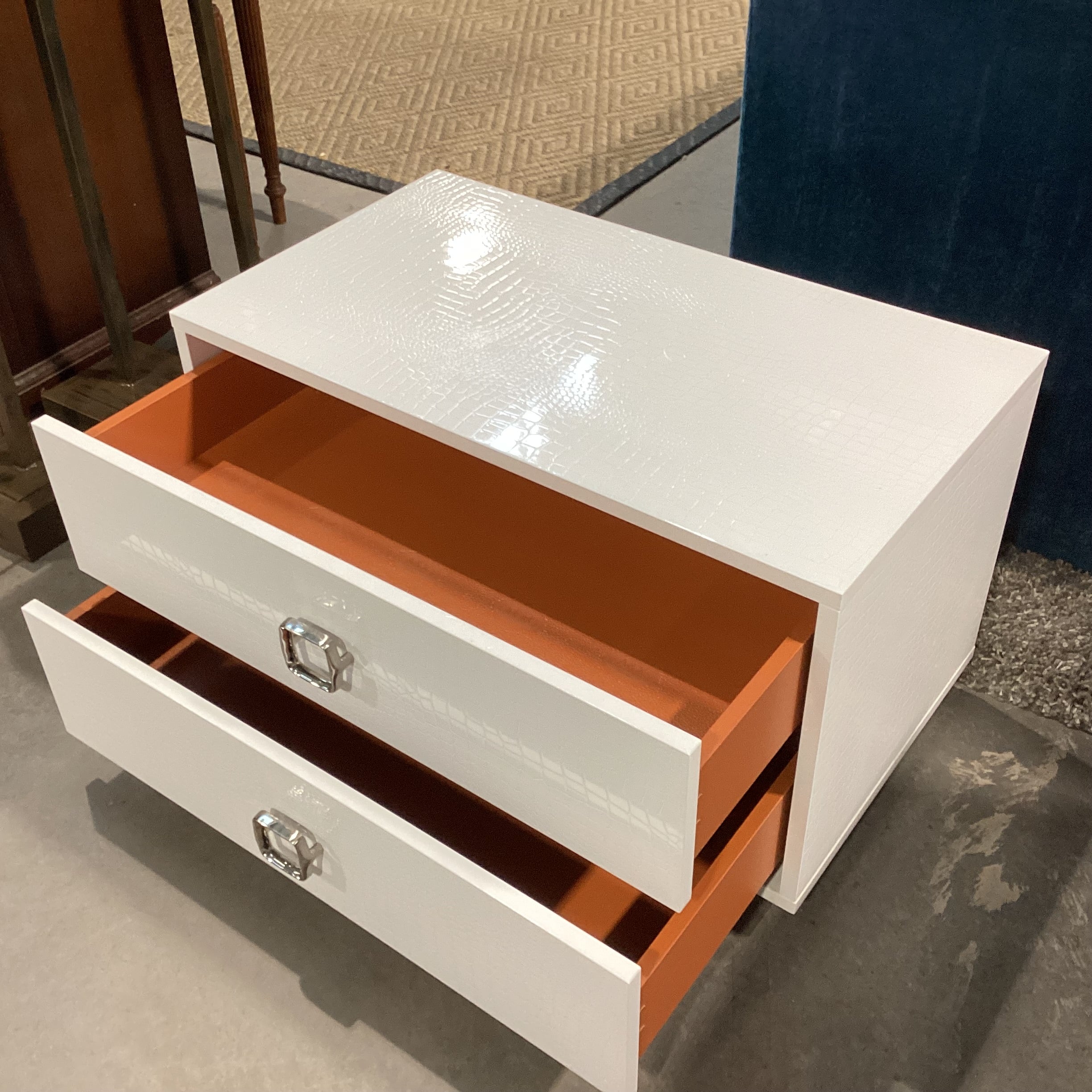 A&X Casa Milano White Croc Style Faux Leather 2 Drawer Nightstand 31.5"x 19"x 19"