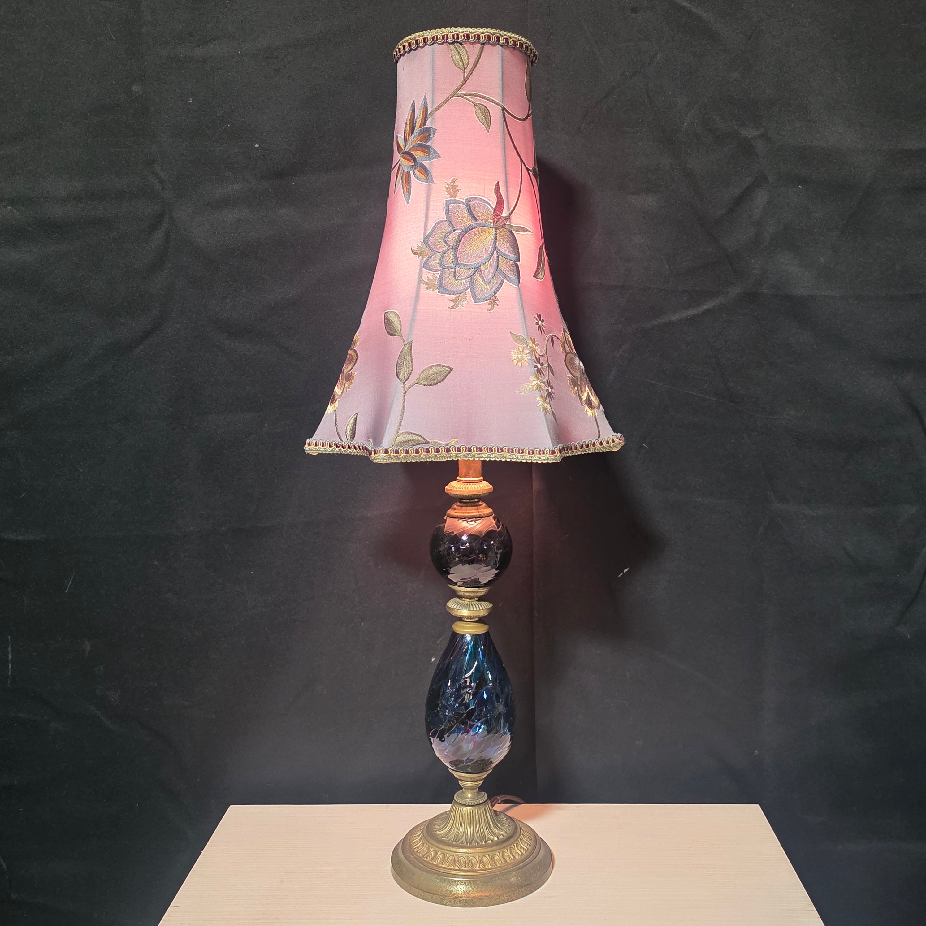 Czech Glass Bohemian Blue and Purple Glass Bohemian Style Table Lamp 10"x10"x26"