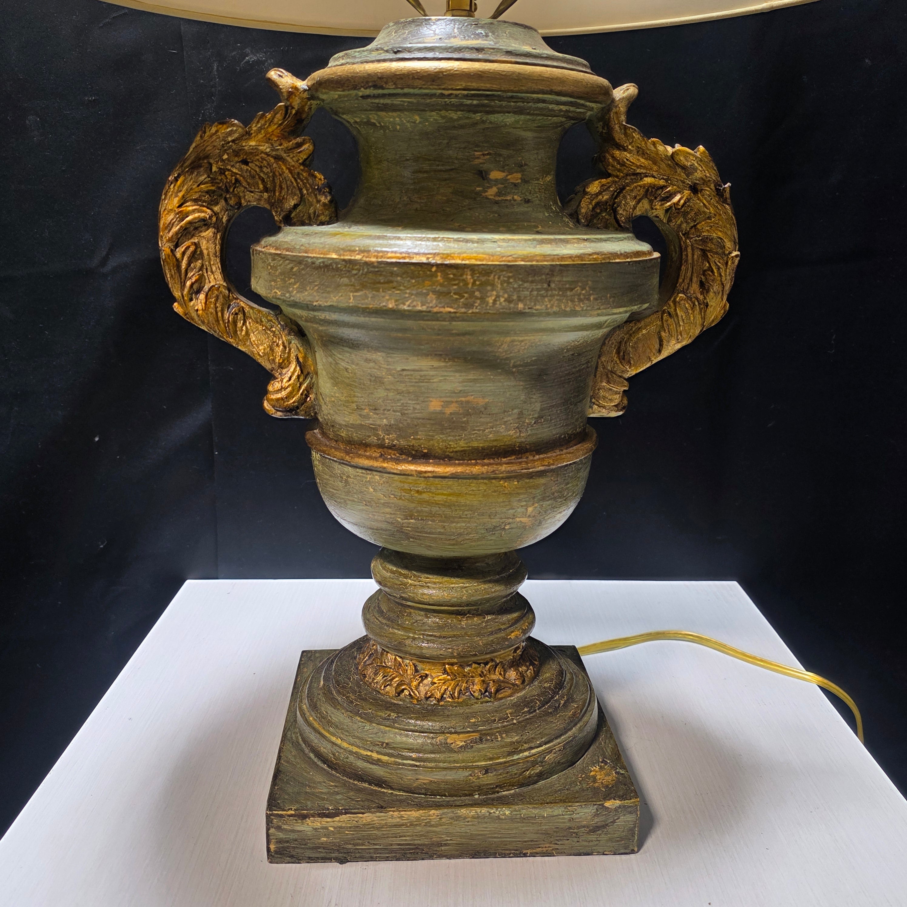 Neoclassical Style Olive Green and Gold Accented Table Lamp 19"x30.5"