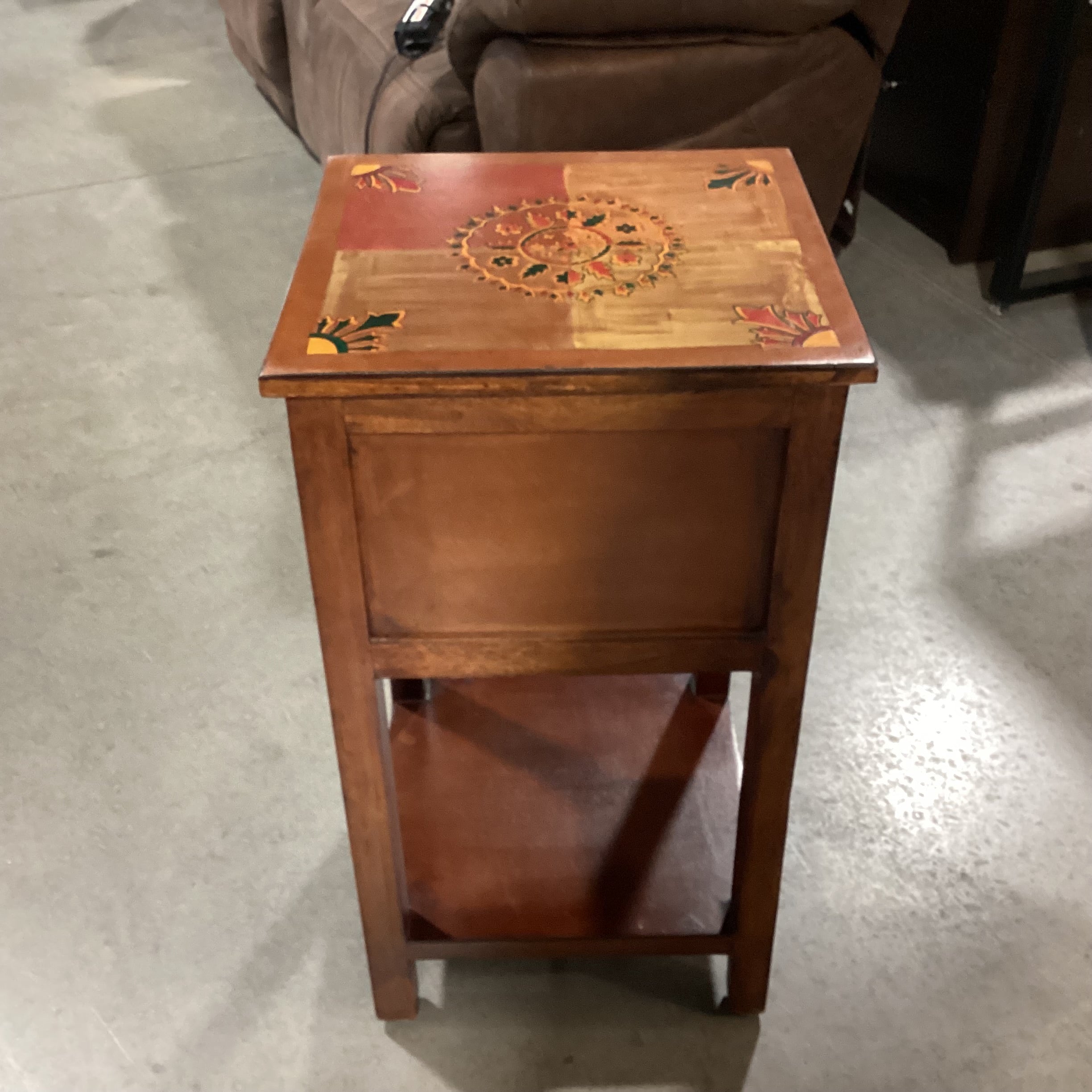 Moroccan Hand Painted Wood Game Board Drawers & Accessories End Table 16"x 15"x 29"  Game