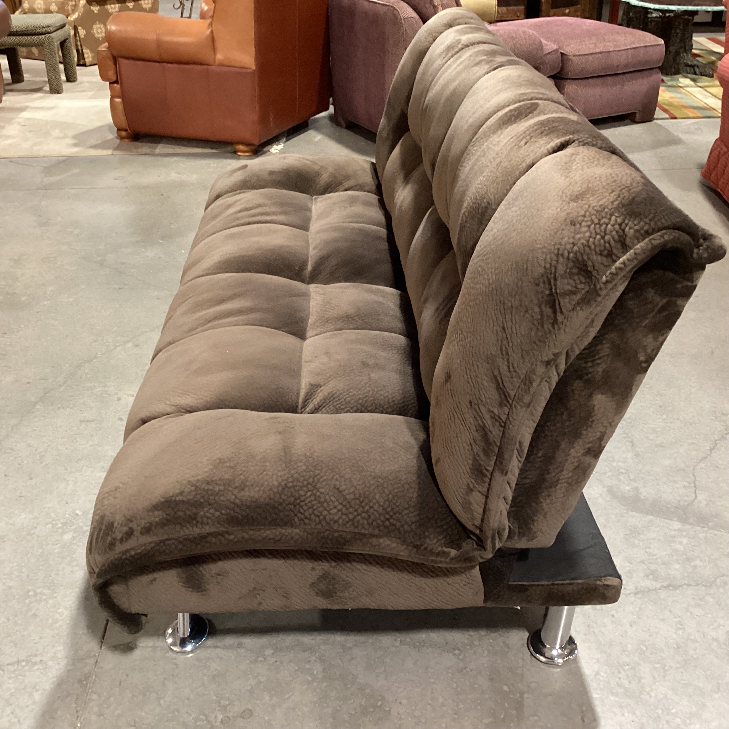 Brown Pillow Plush with Chrome Legs Futon Sofa 76"x 34" to 48"x 35"