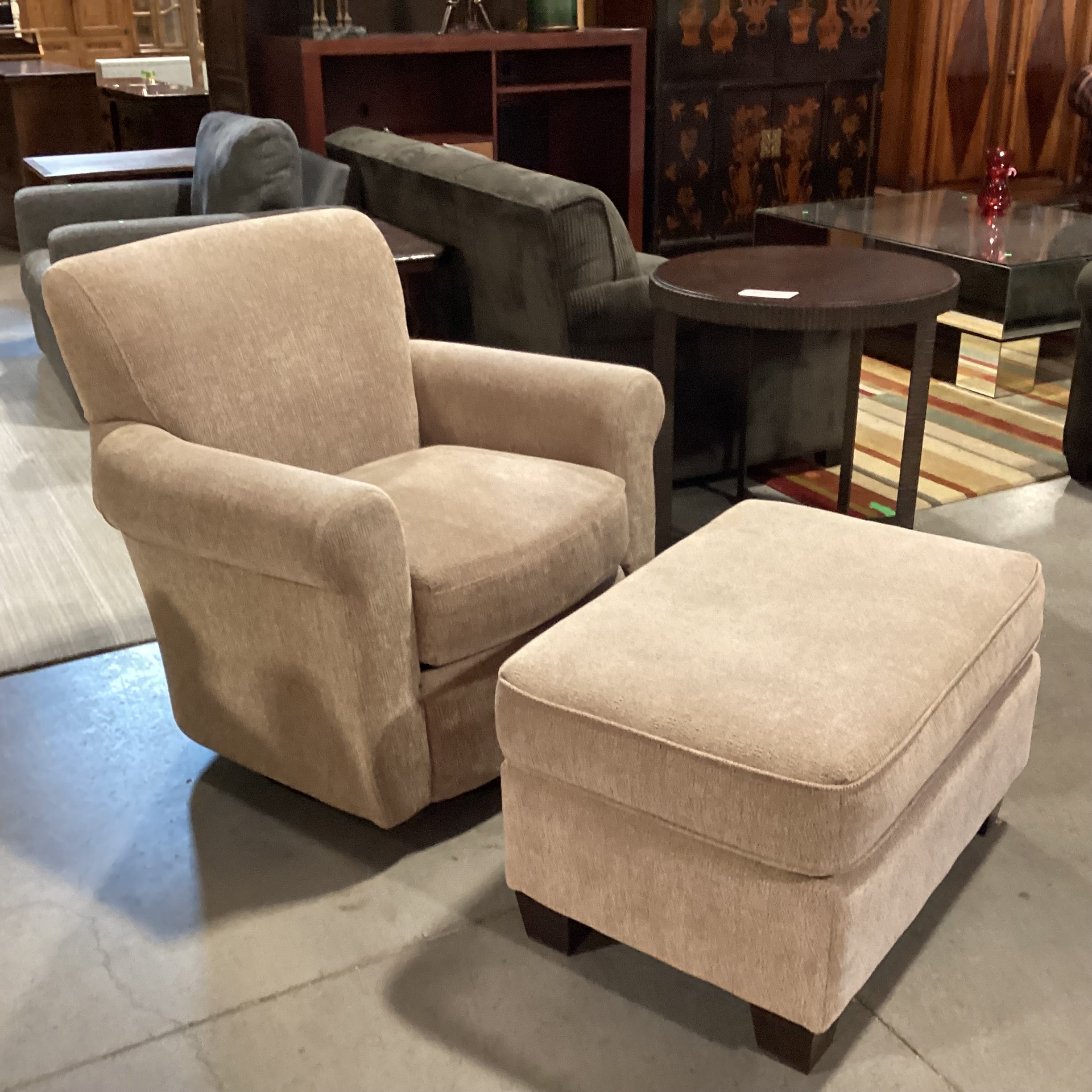 Best Chairs Beige Woven with Ottoman Swivel Rock Chair 36"x 31"x 37"