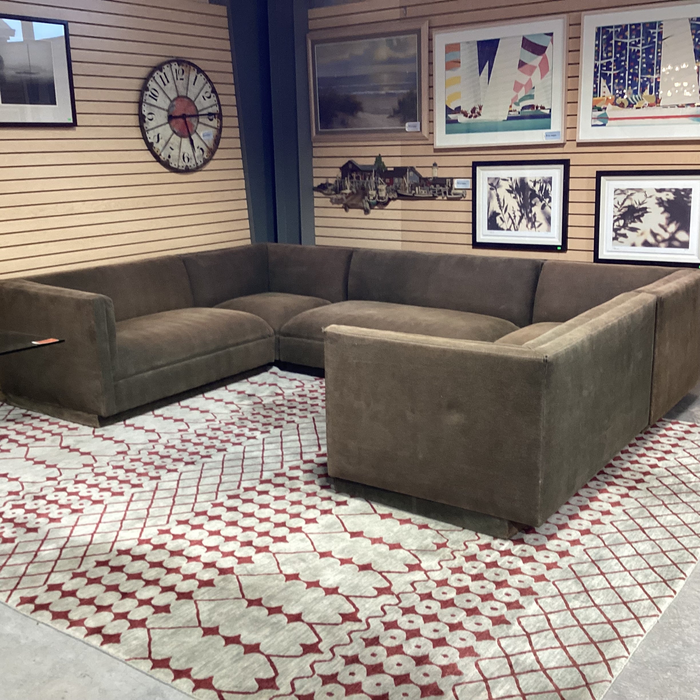 Custom Brown Texture Woven 5 Piece Sectional 132'x 92"x 39"x 29"