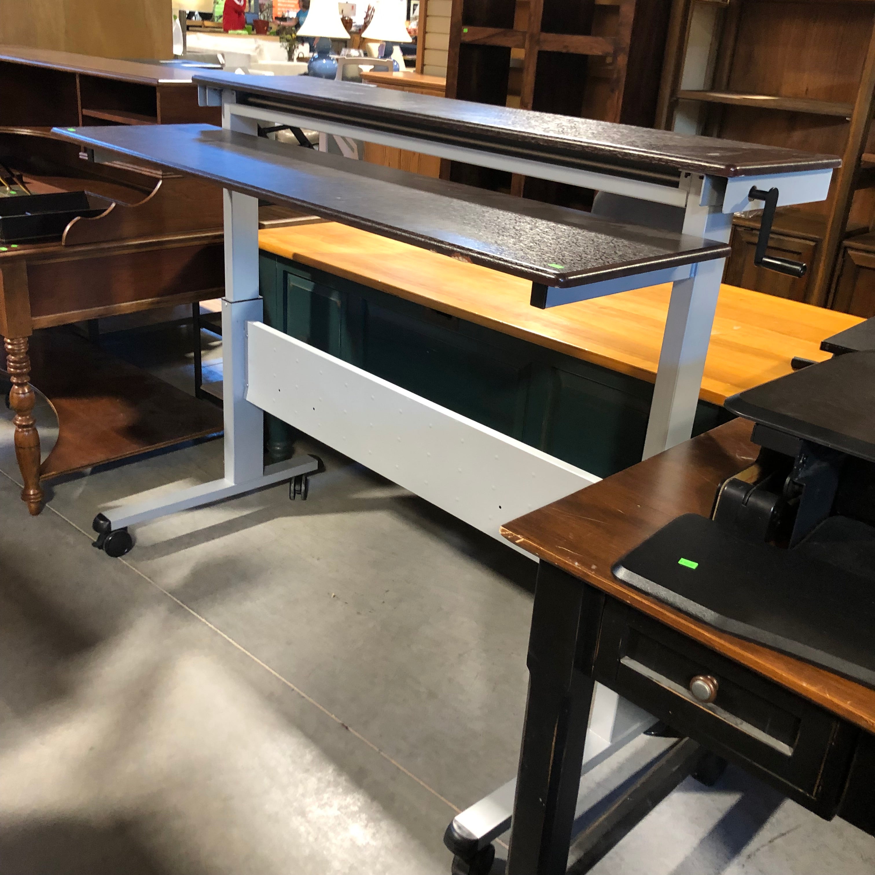 Dark Finish Crank Adjustable Office Desk  59"x 28"x 34" to 47.5"