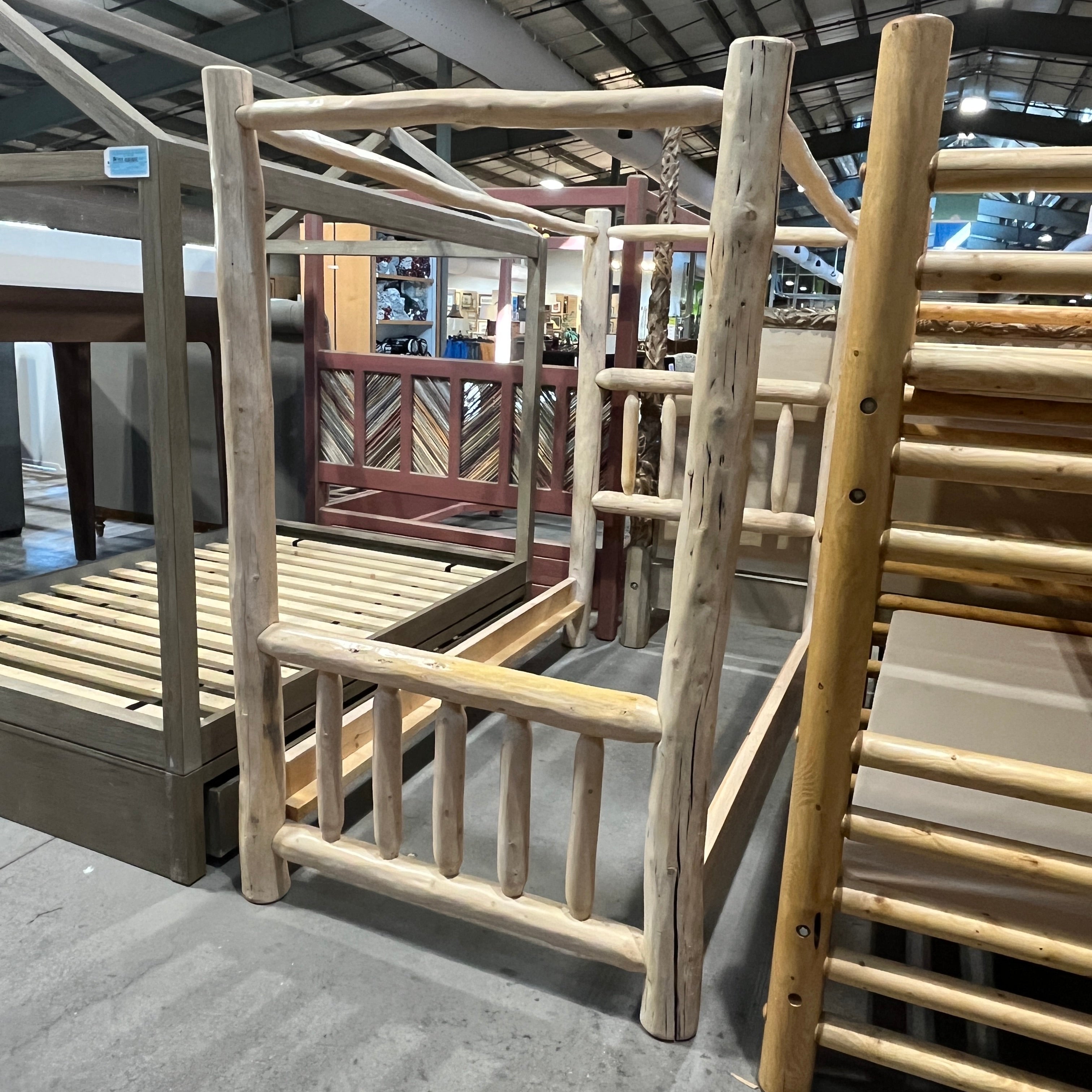 TWIN Solid White Cedar Log Canopy Bed Set 43”x 85”x 72”