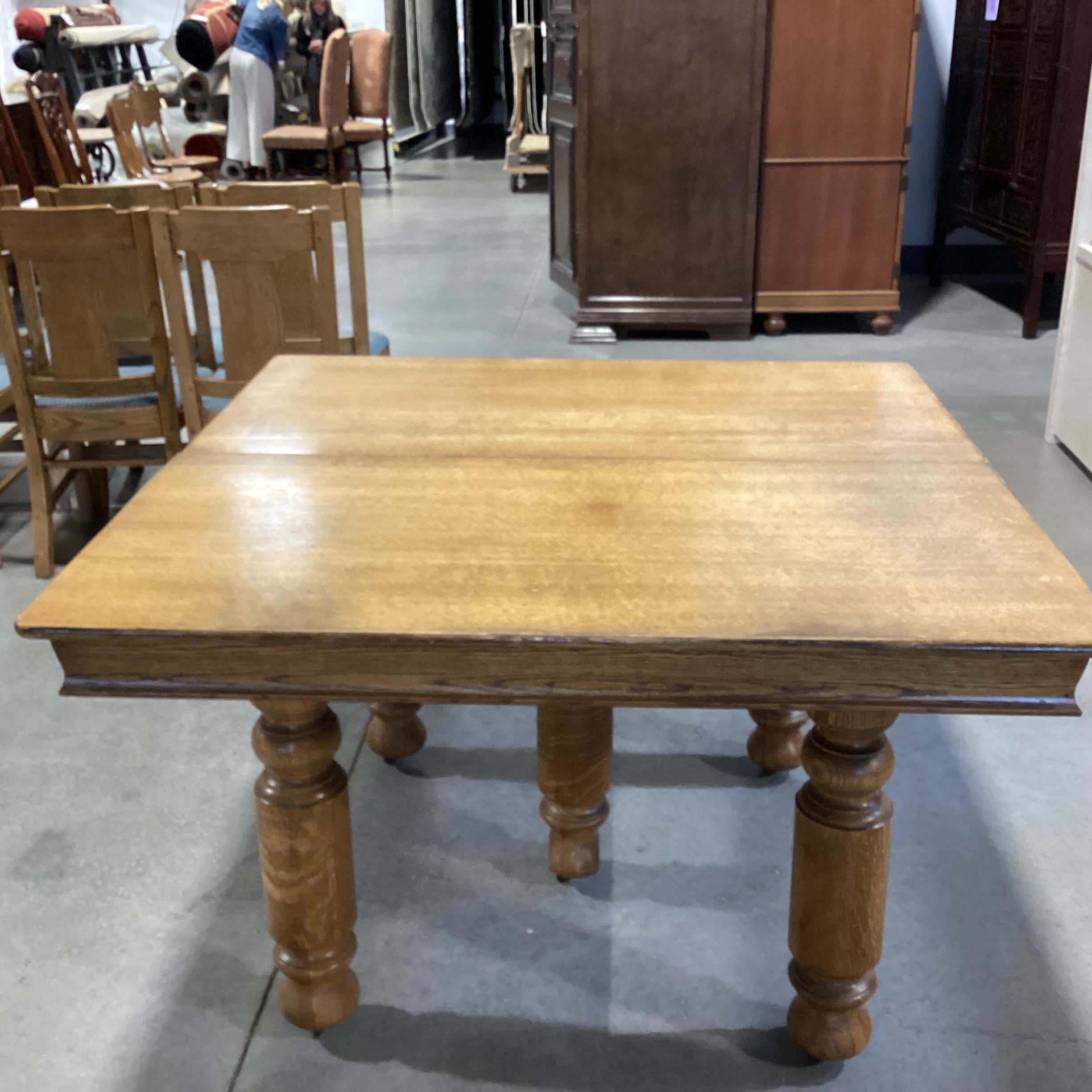 Antique Carved Oak on Casters Dining Table 48"x 48"x 30.5"