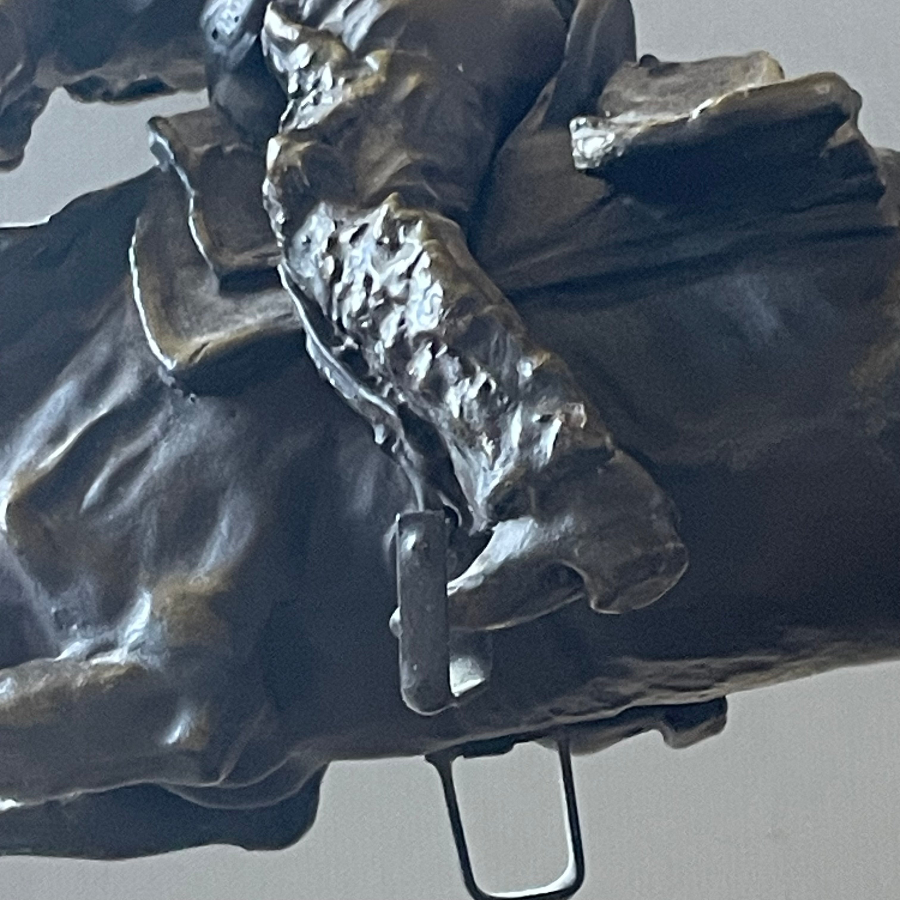 Frederic Remington Bronze Reproduction of "The Bronco Buster" on Green Marble Base, 12"x 8"x 8.75"