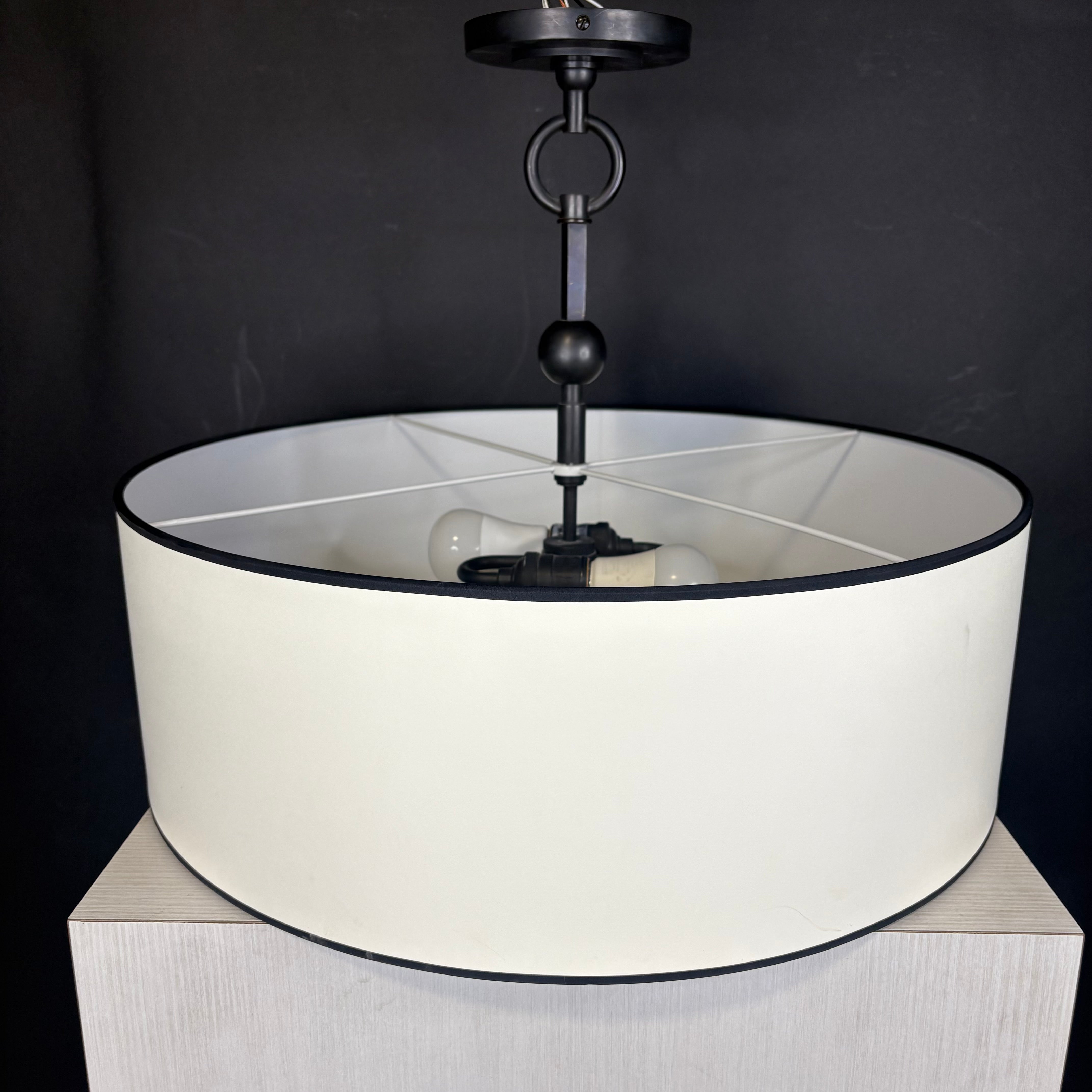 Visual Comfort Reed 2-Light Blackened Brass with Drum Shade Ceiling Pendant 22” Diameter x 18”