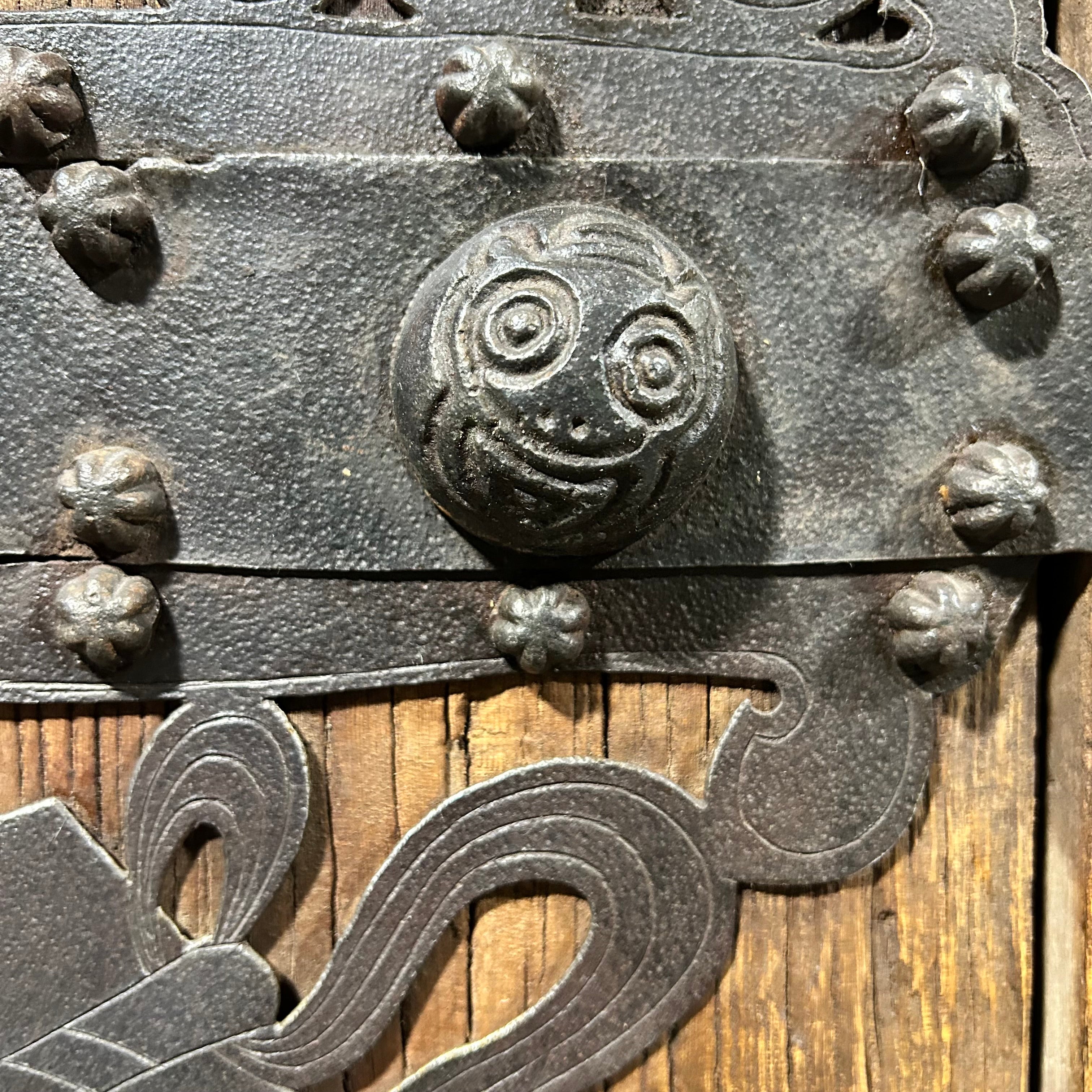 50.5"x 82.75" Antique Chinese Elm Compound Doors with Intriquite Iron Hardware