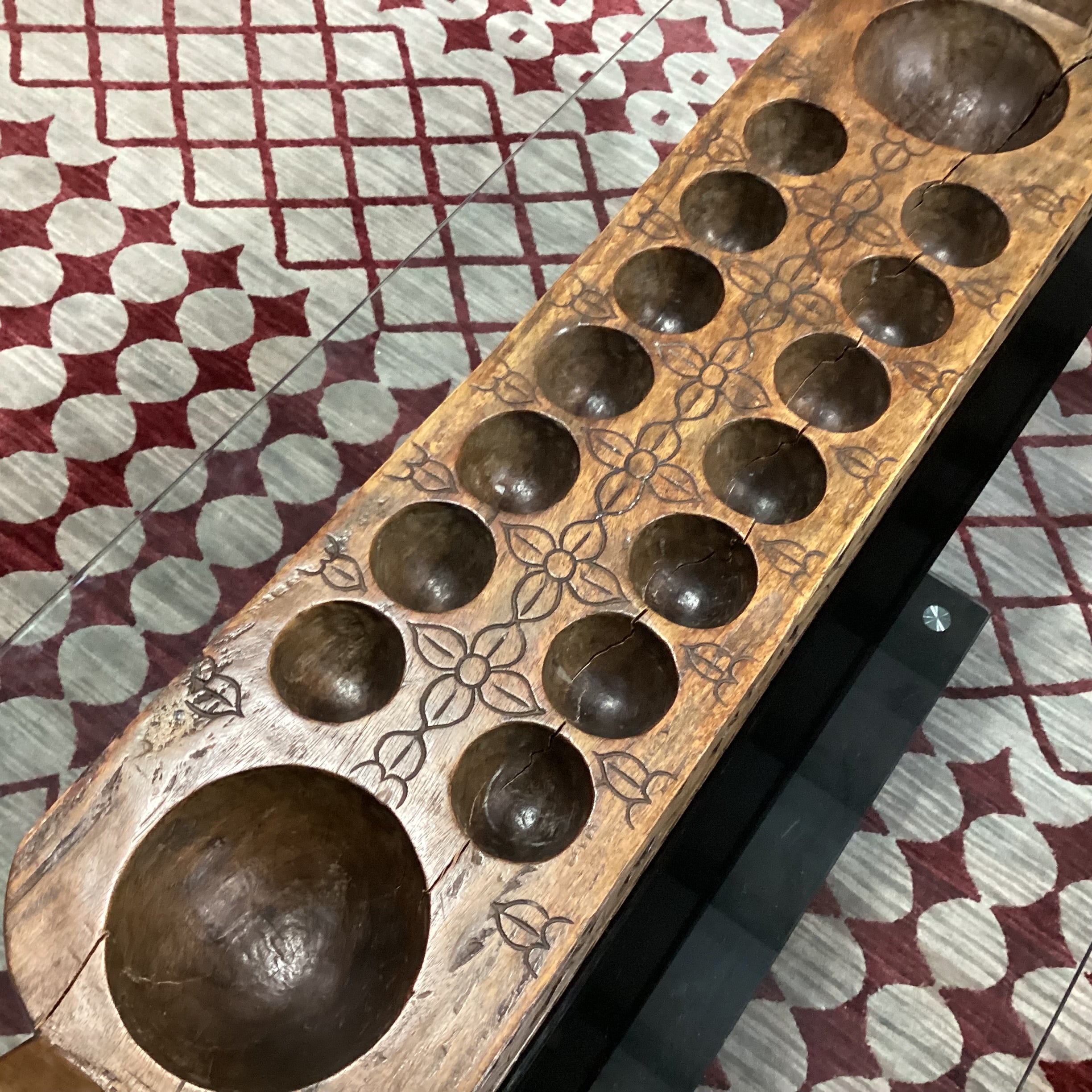 Antique Hand Carved Wood Mancala Board Game 55.5"x 9.5"x 9.5"