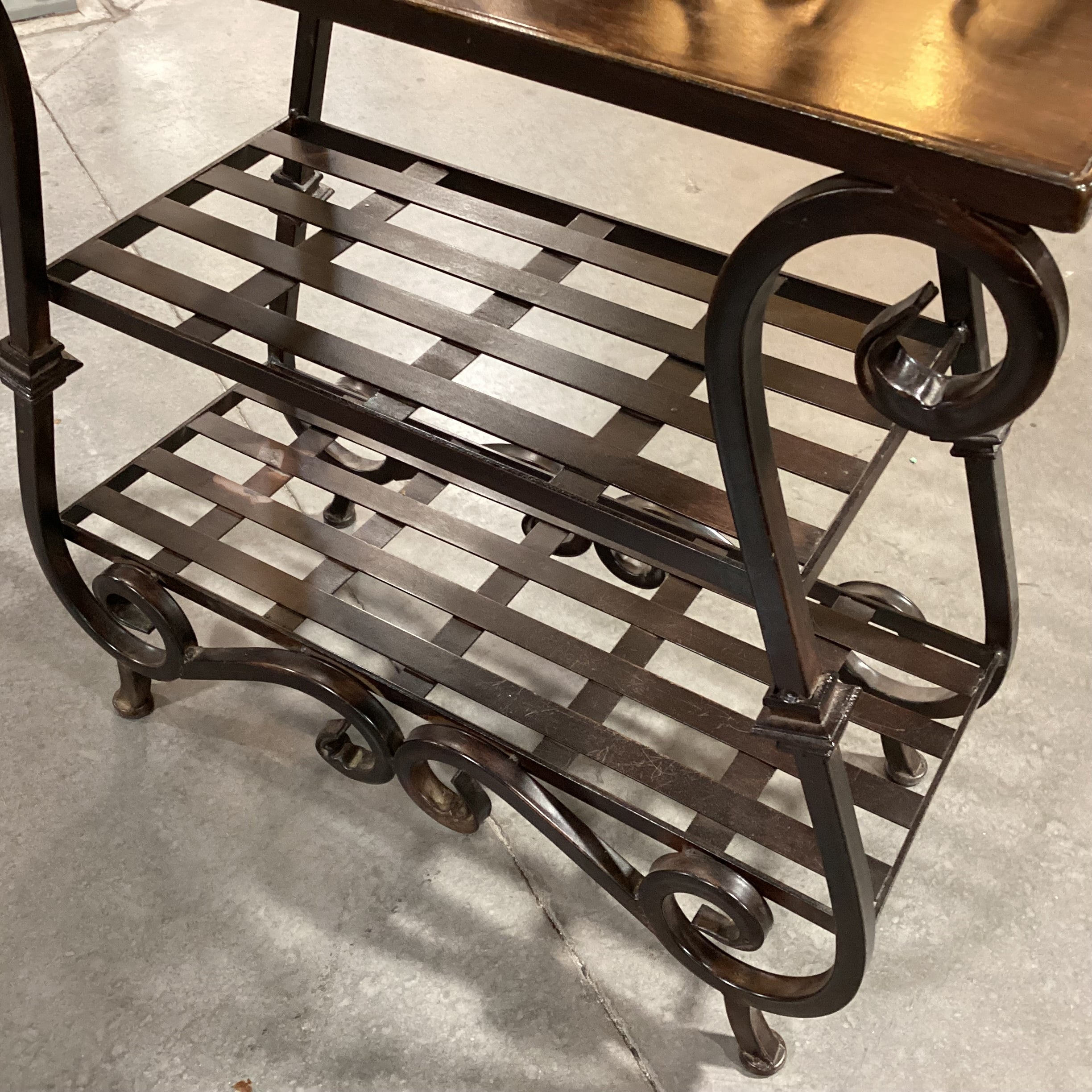 Ornate Iron & Wood with Shelves Accent Table 29"x 13"x 40"