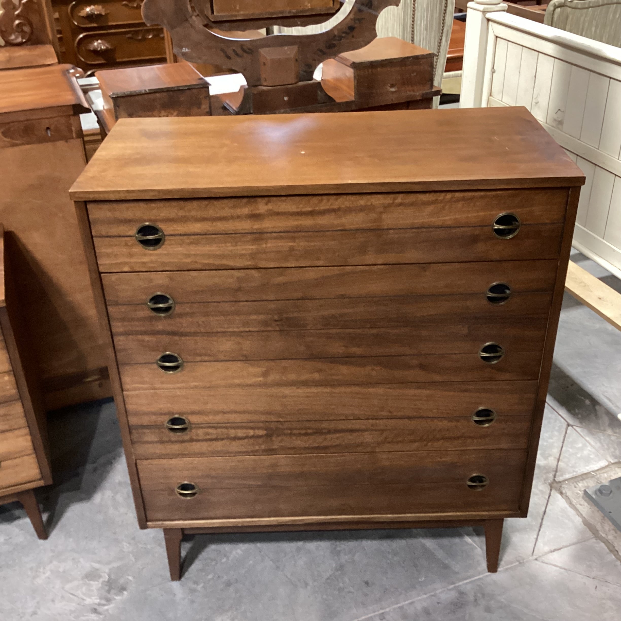 Mid Century Walnut 4 Drawer Chest 38"x 18"x 43.5"