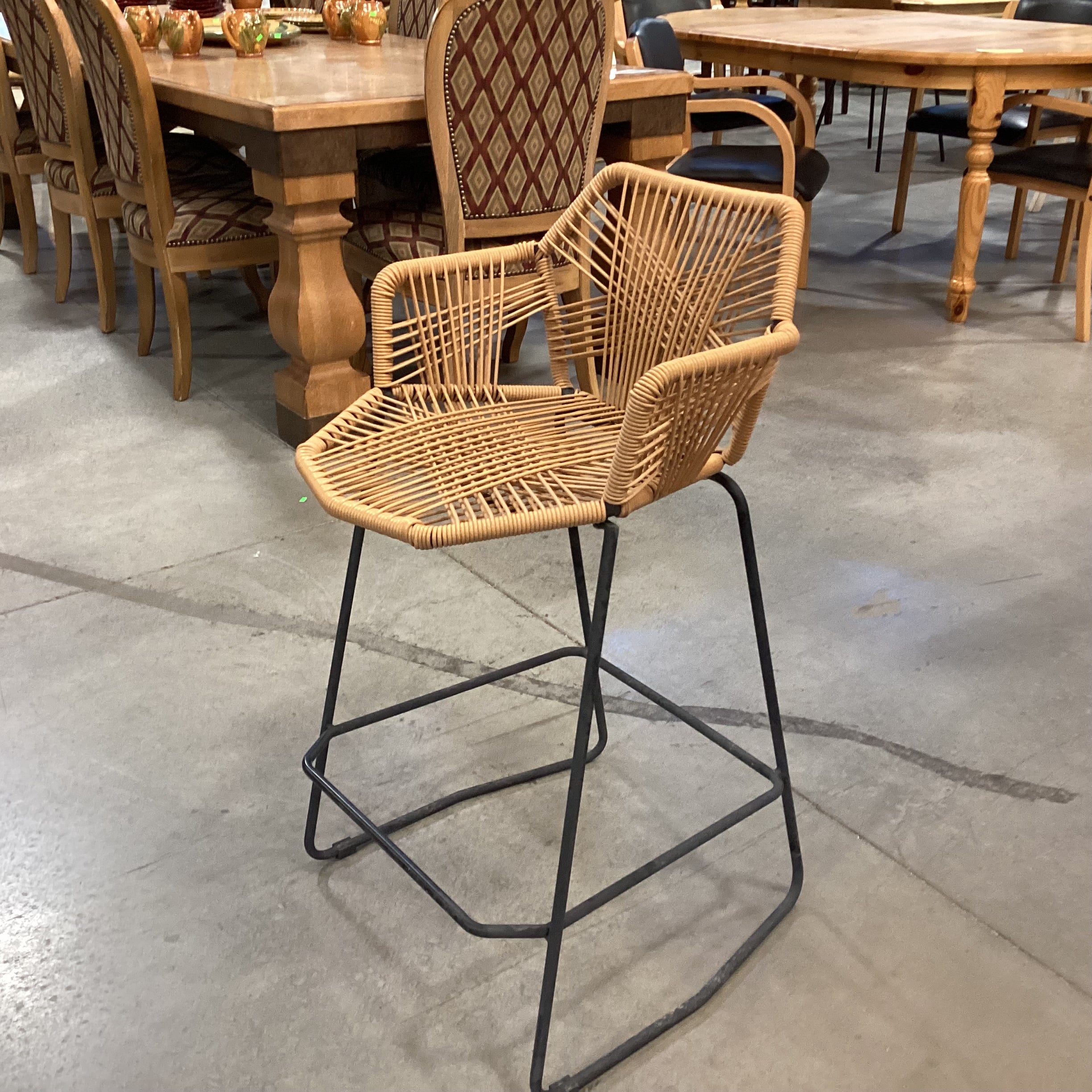 Resin Woven Rope Seat & Black Metal Barstool 26"