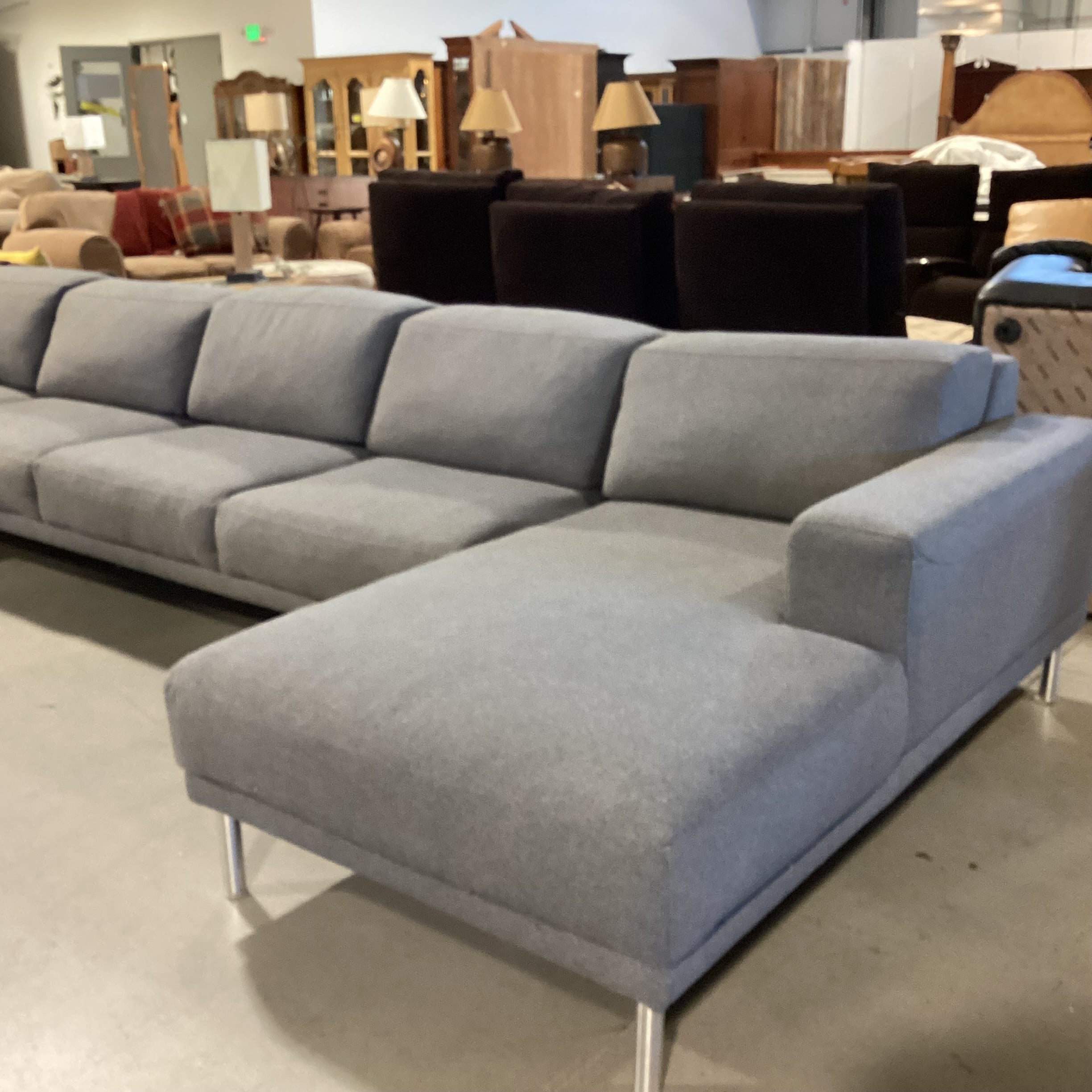 American Leather Meyer Collection Grey Wool & Down 3 Piece with End Chaises Modern Sectional 165"x 67"x 67"x 29"