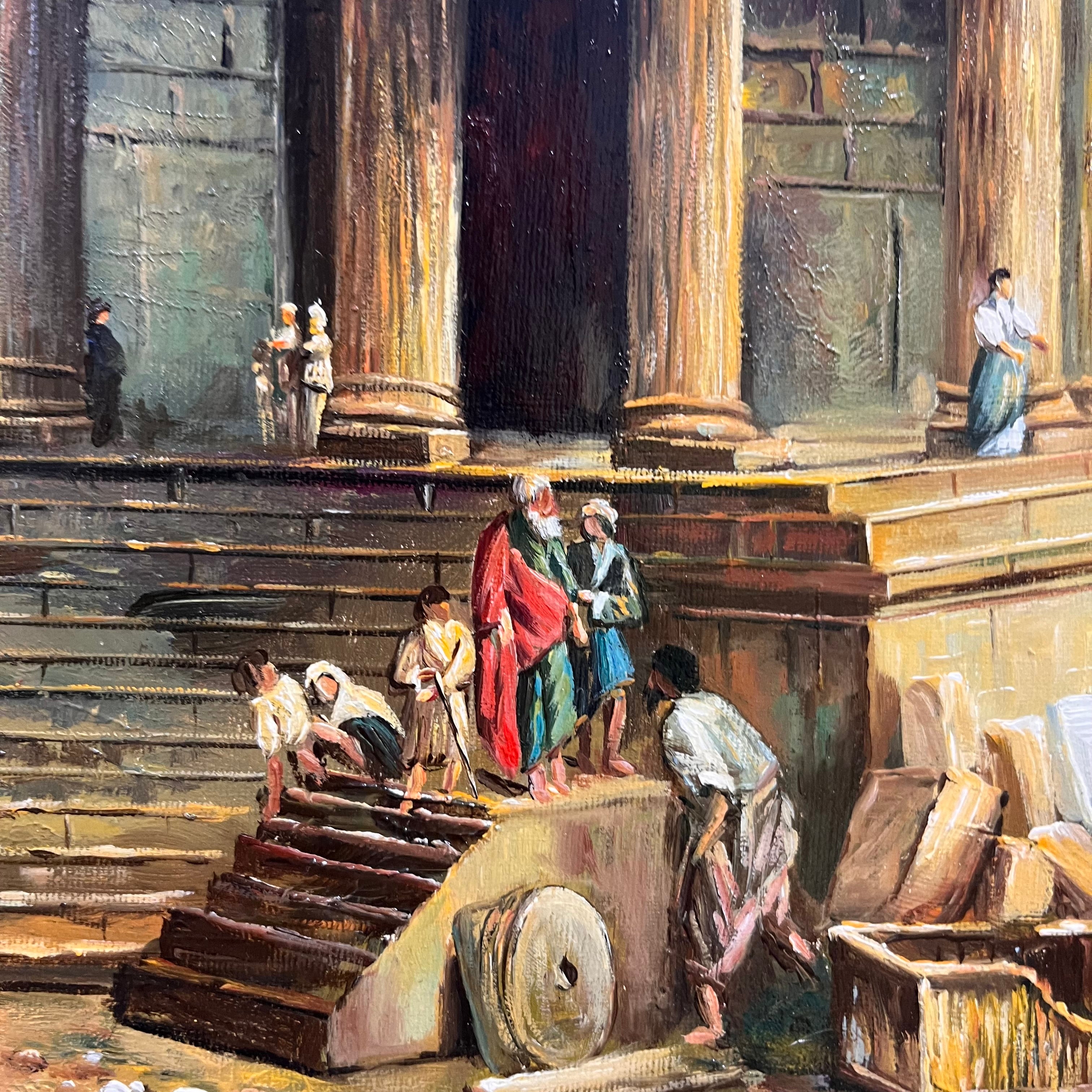 Bocht Hand Painted Roman Ruins in Nimes, France Oil on Canvas Wall Decor; 30.5"x 34"x 3"