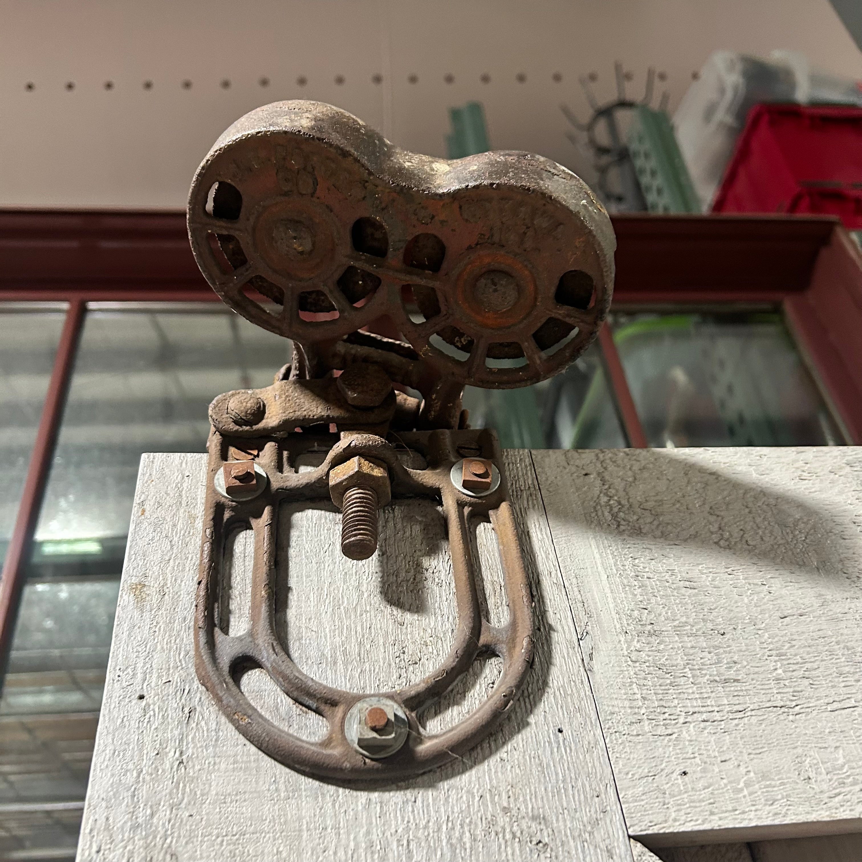 36"x 95.5"x 2" Grey Wash Barn Door PAIR with Kris/Cross Decor and Antique Trolley Hardware