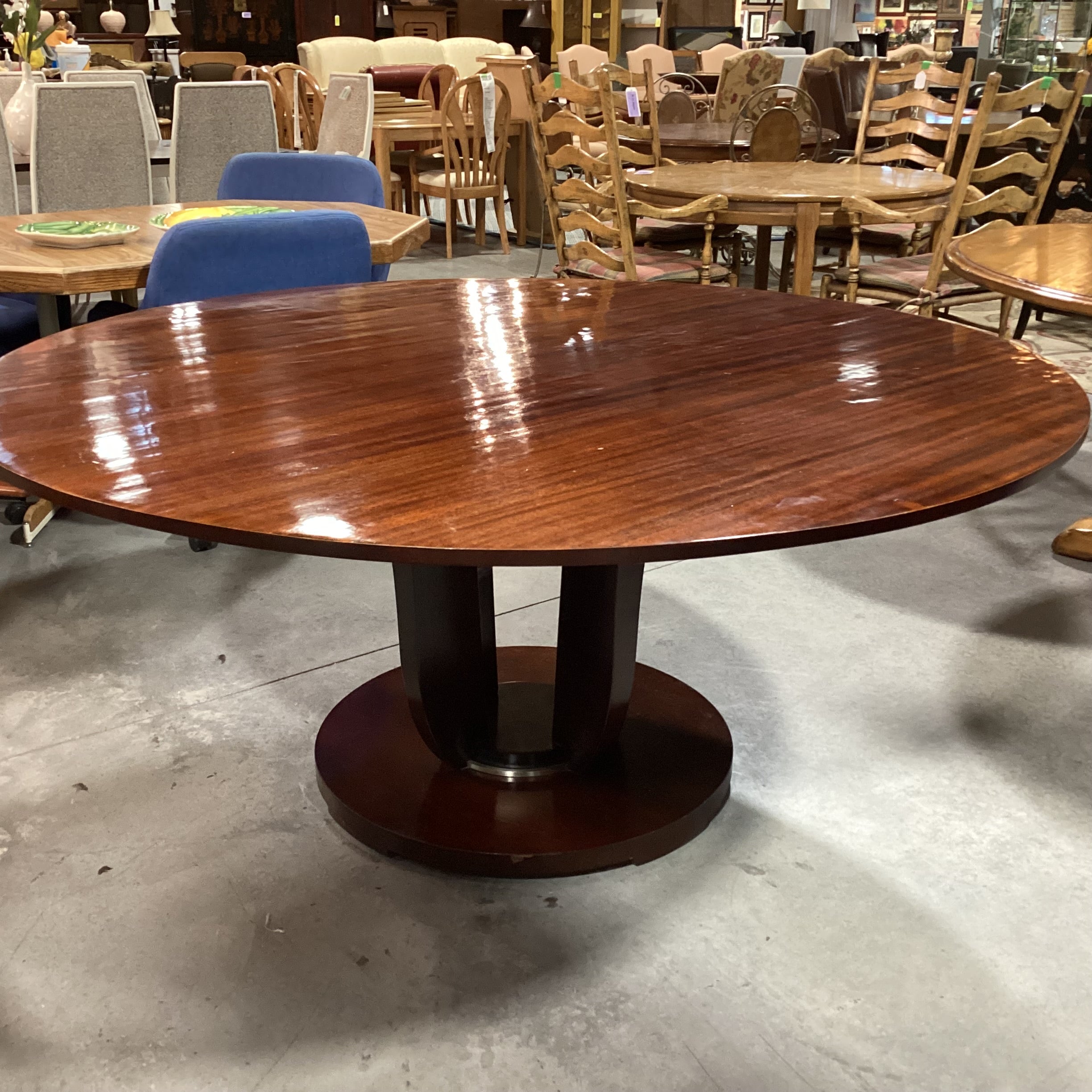 Ribbon Mahogany with Pedestal Round Dining Table 68" Diameter x 30"