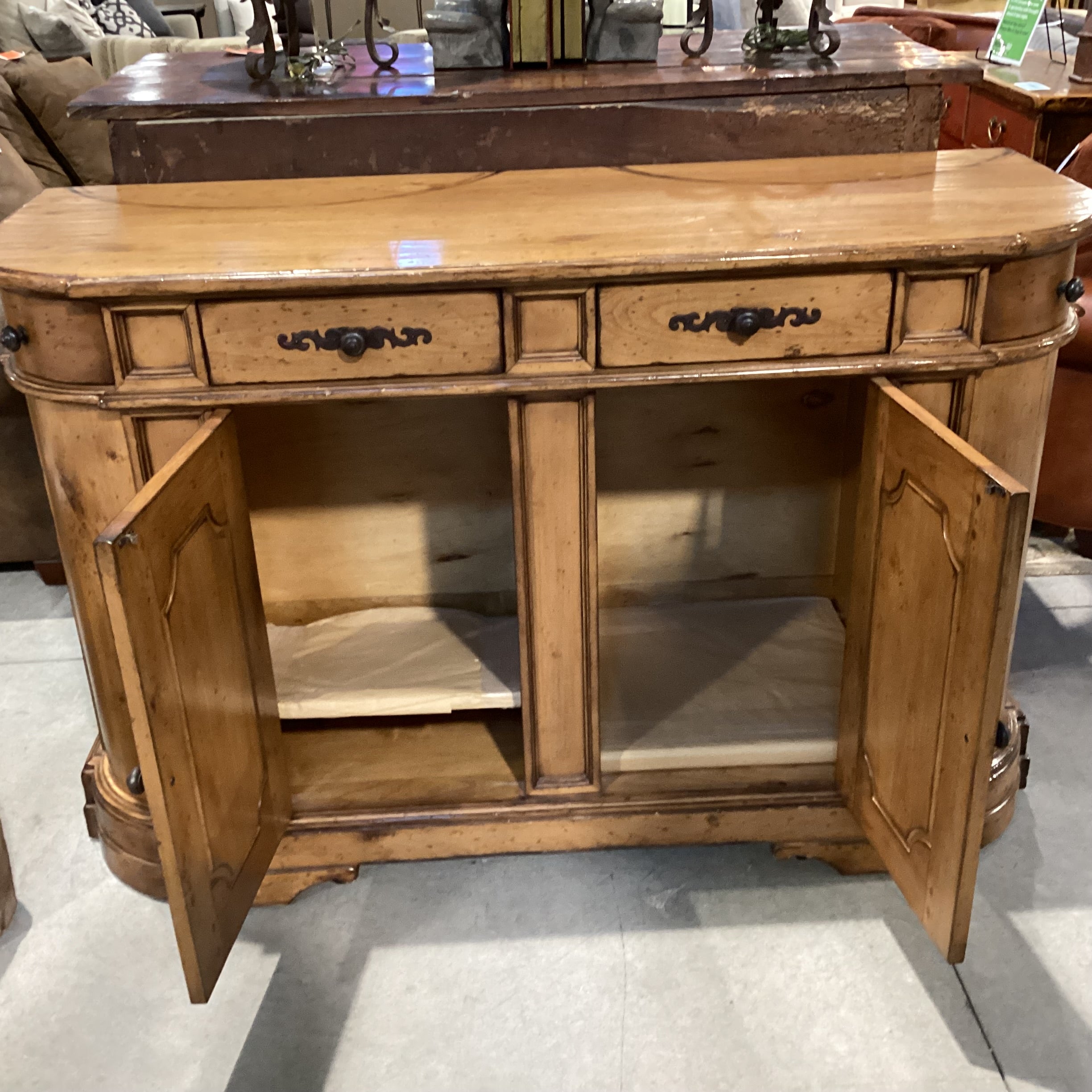 Distressed Finish Carved Panel Details 4 Drawer Sideboard 60"x 22"x 38.5"