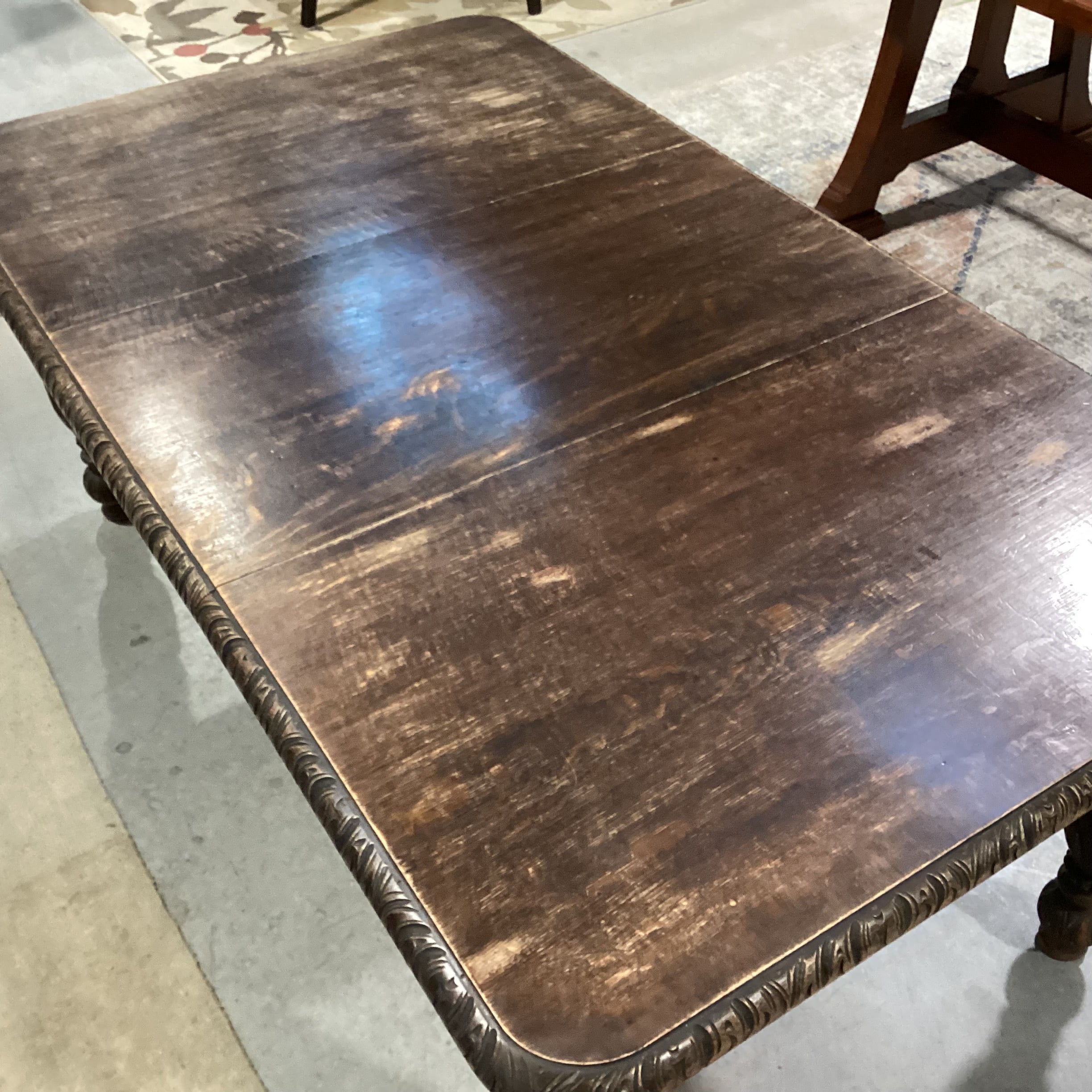 Antique Dark Finish Carved Oak with 1 Leaf Dining Table 70"x 42"x 28"