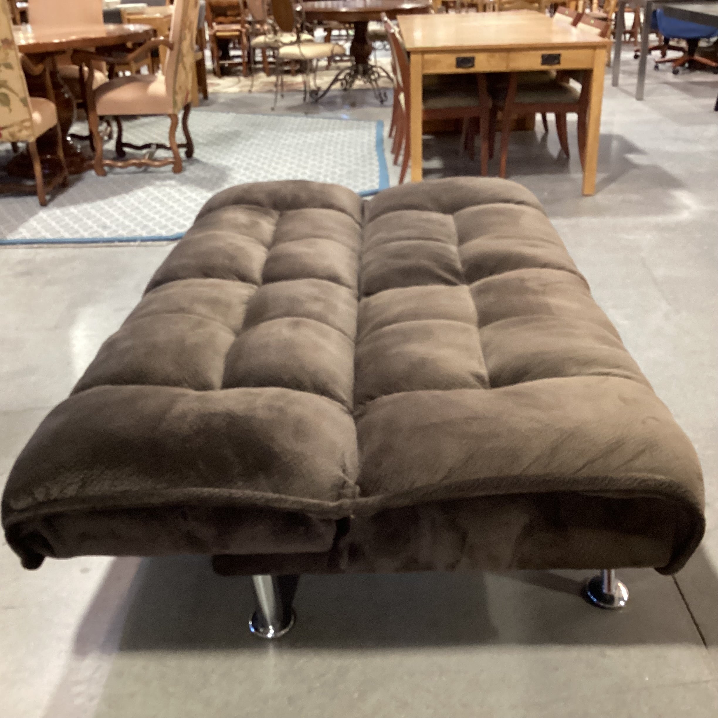 Brown Pillow Plush with Chrome Legs Futon Sofa 76"x 34" to 48"x 35"