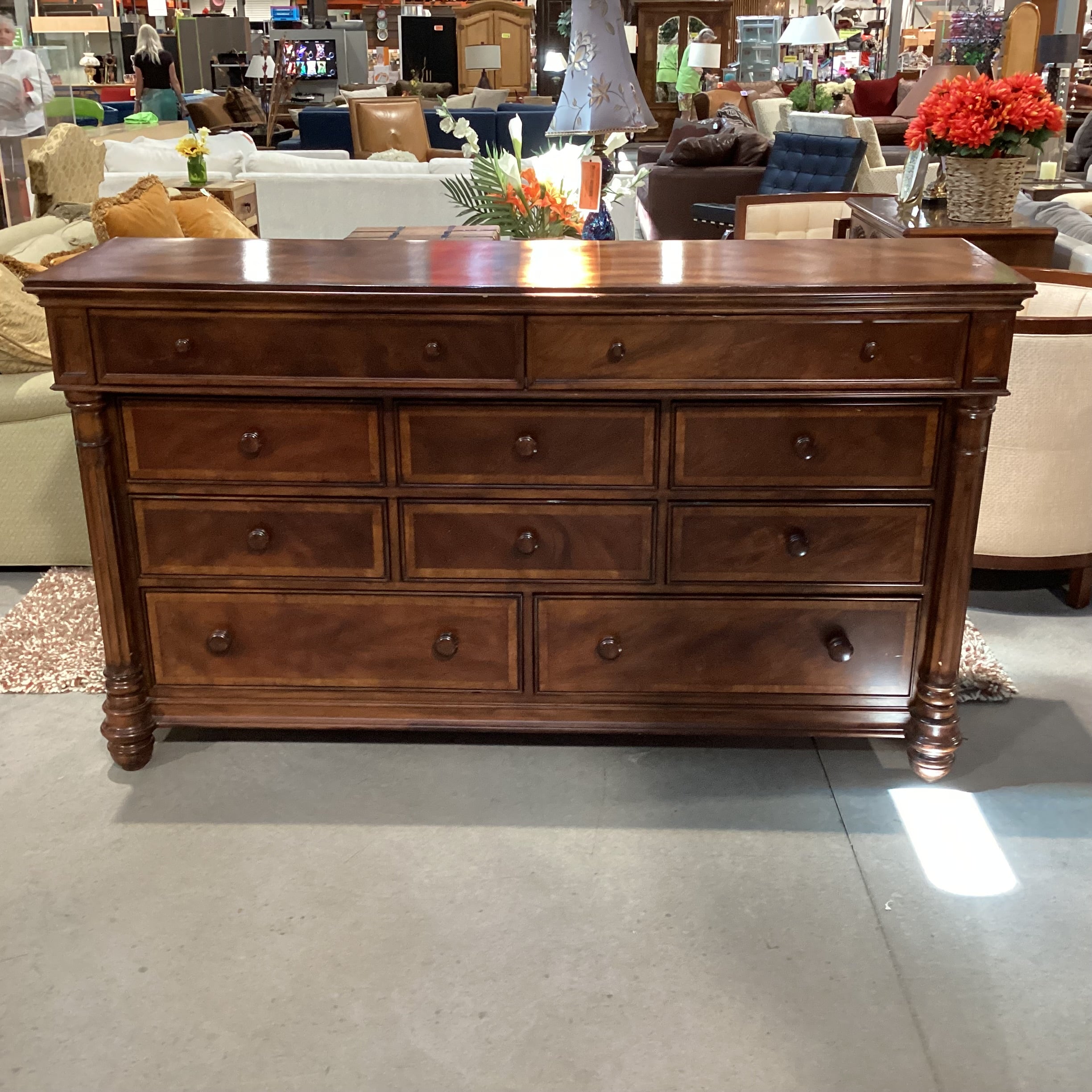 Jackson Carter Furniture Dark Finish Carved Column Detail 10 Drawer Dresser 69.5"x 20"x 40"
