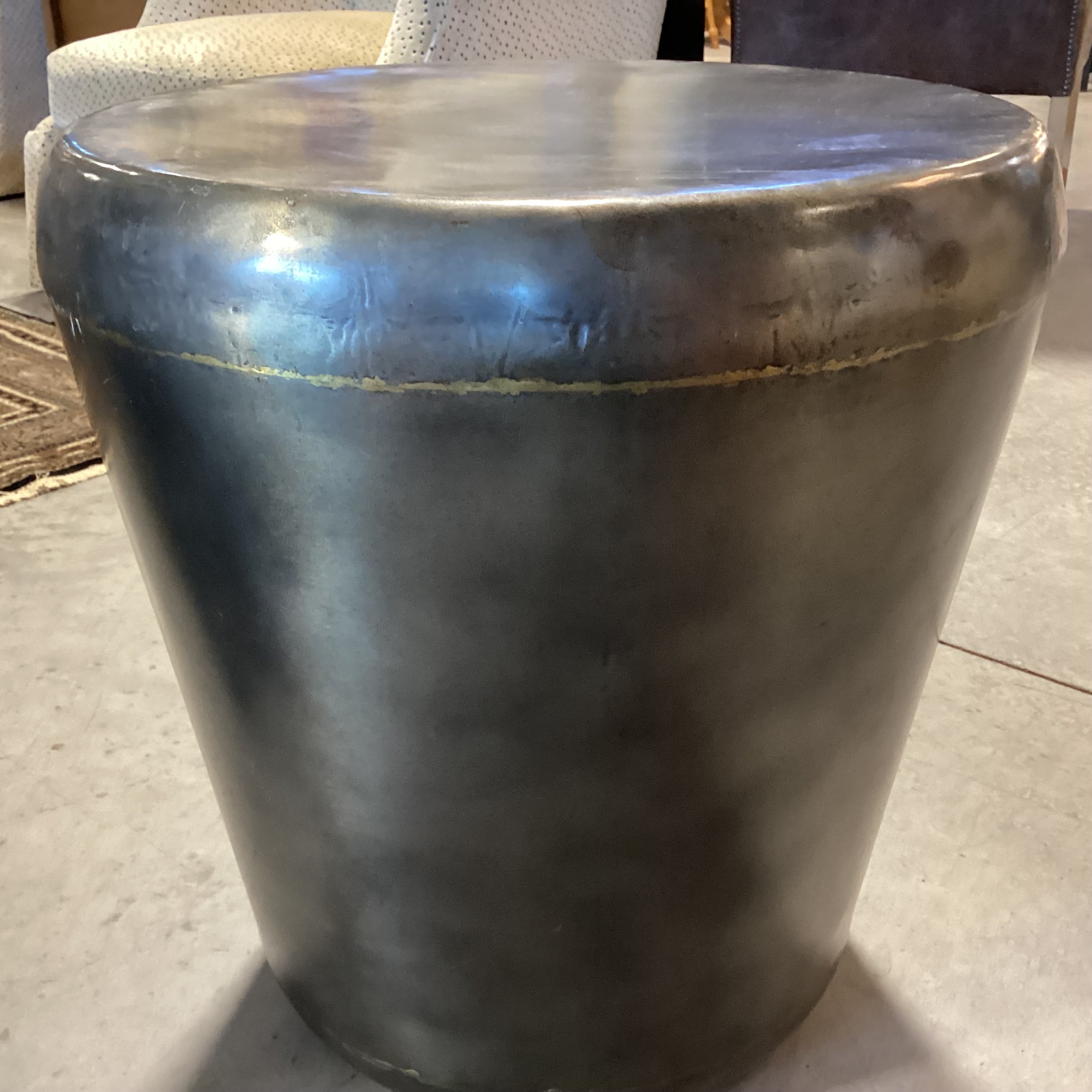 Pewter Finish with Gold Weld Like Detail Steel Drum Accent Table 21" Diameter x 22"