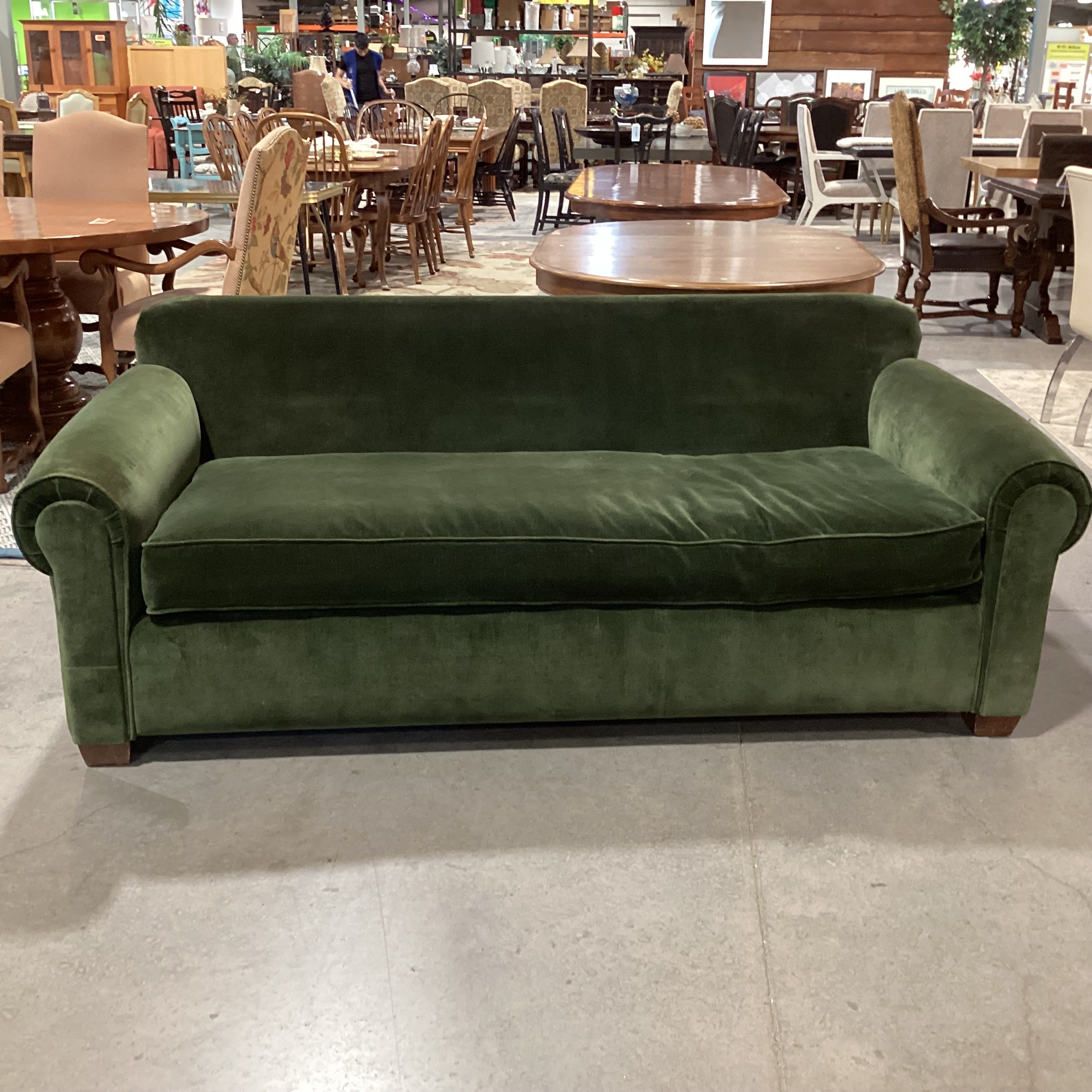 Pottery Barn Green Velvet Down Mix Queen Sleeper Sofa 84"x 42"x 32"