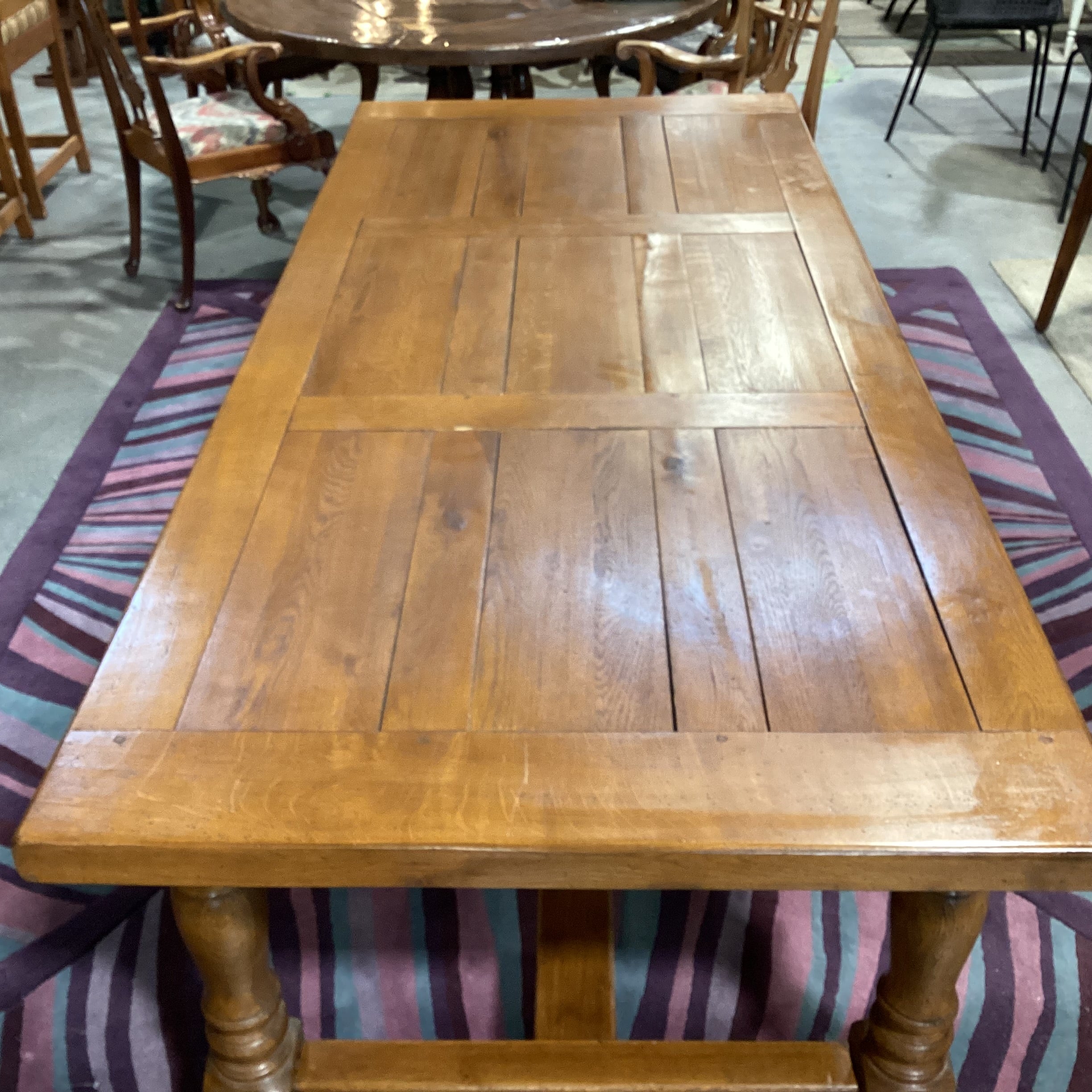 Carved Wood & Plank Top with Trestle Dining Table 90.5"x 39.5"x 30.5"