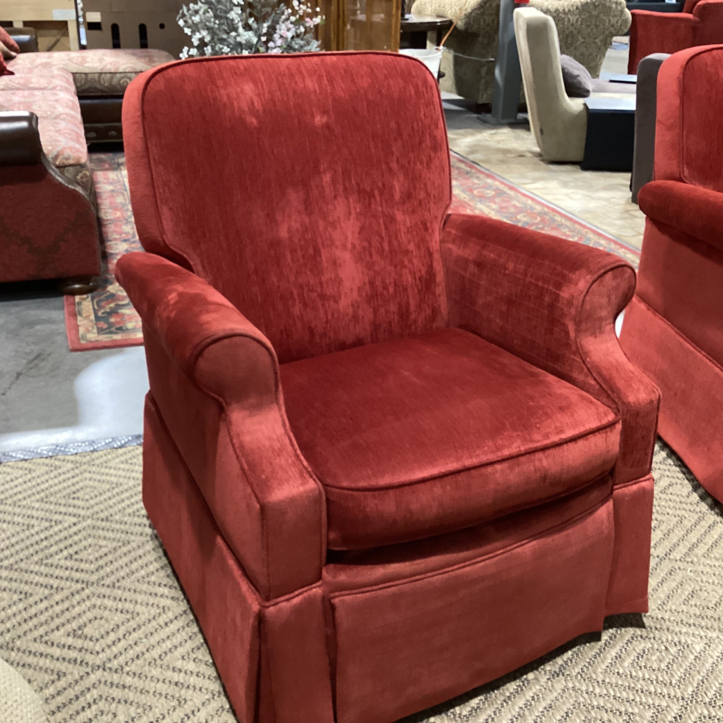 Red Ribbed Velvet Recliner Chair 34"x 36"x 38"
