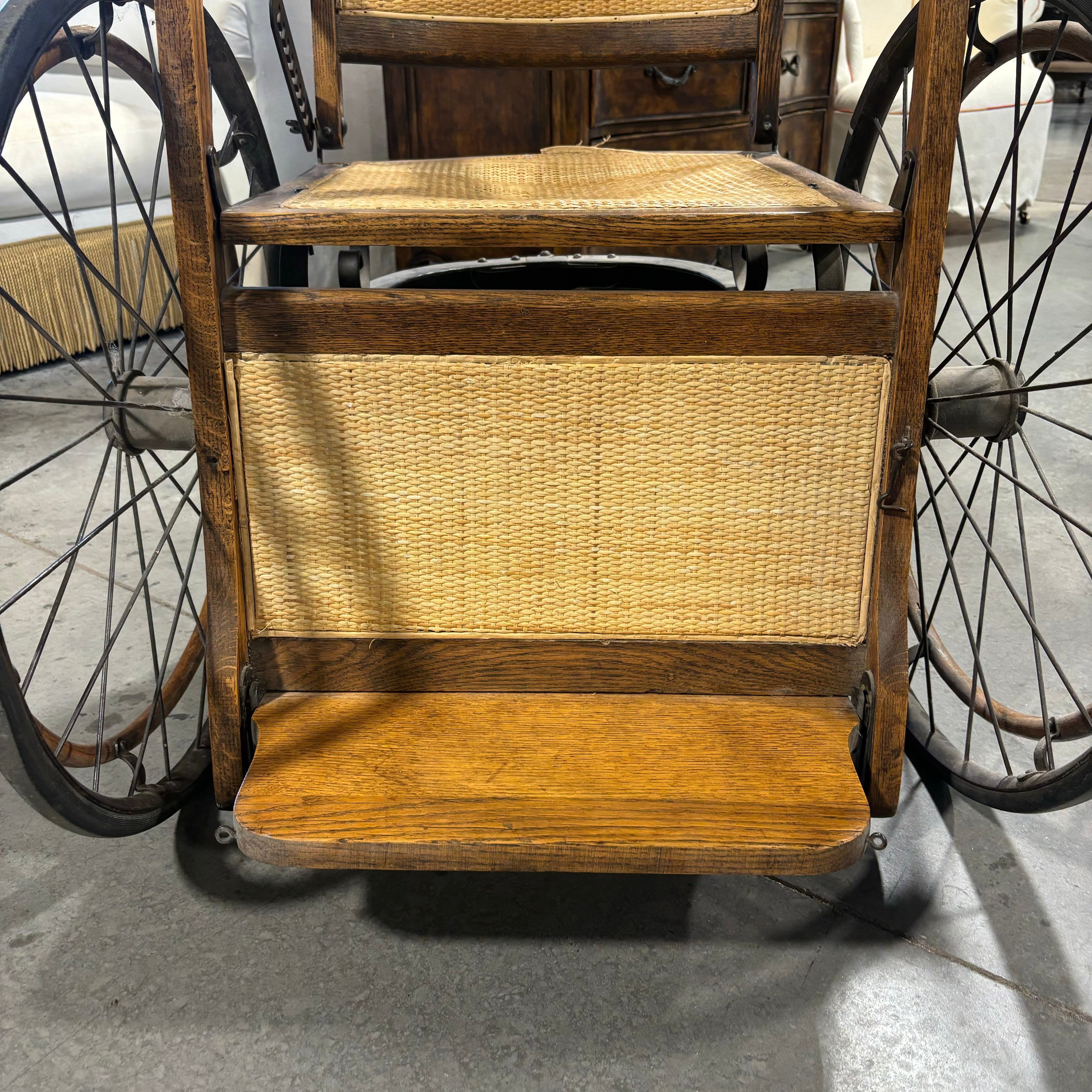 Antique Late 19th Century Oak & Wicker Genredon Wheelchair 30"x 36"x 39.5"