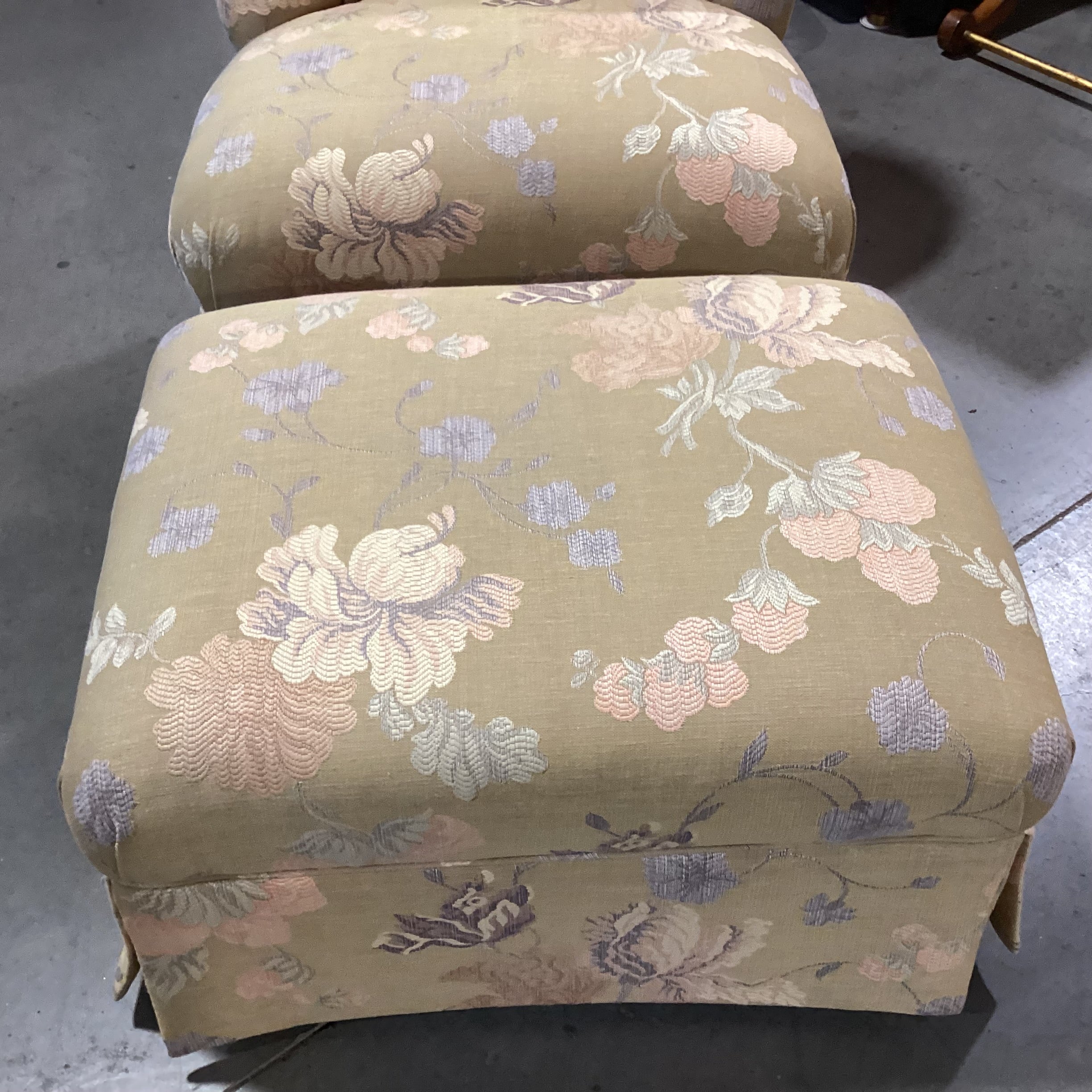 Custom Gold with Peach & Lavender Raised Stitch Floral Button Tufted with Ottoman Chair  31"x 34"x 35"