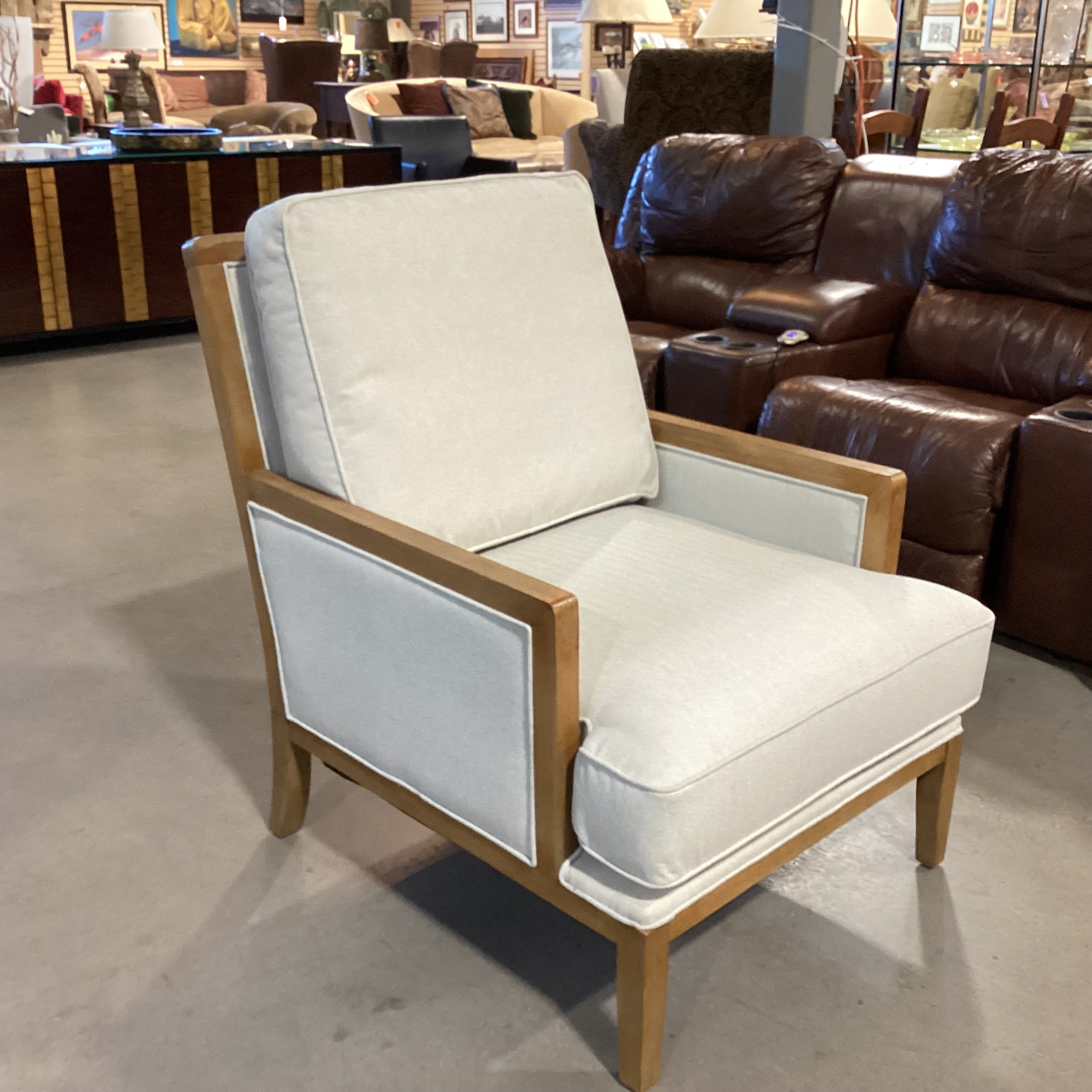 Living Style Furniture Cream Woven & Distressed Wood Chair 30"x 36"x 37"