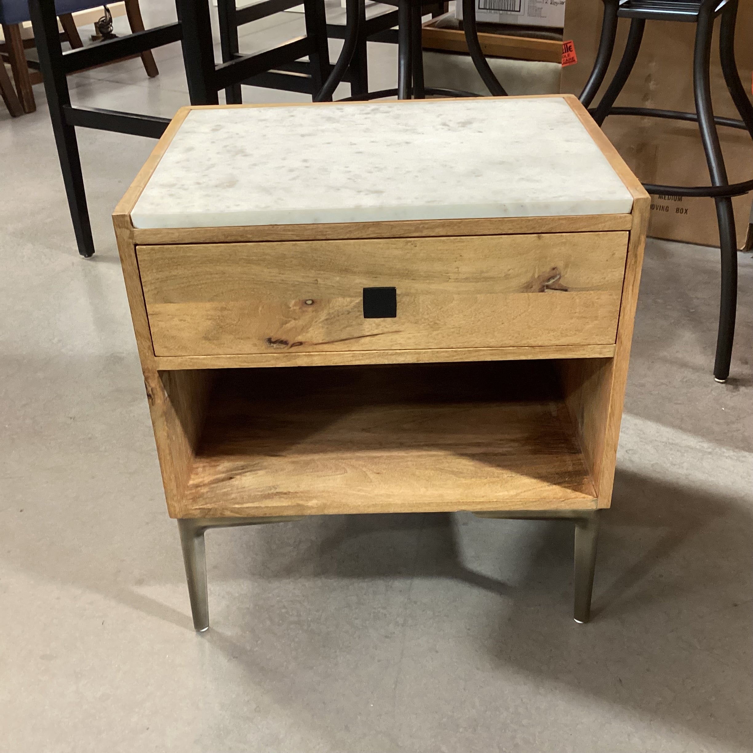West Elm Natural Wood with Marble Top 1 Drawer Nightstand 20"x 15.5"x 22.5"