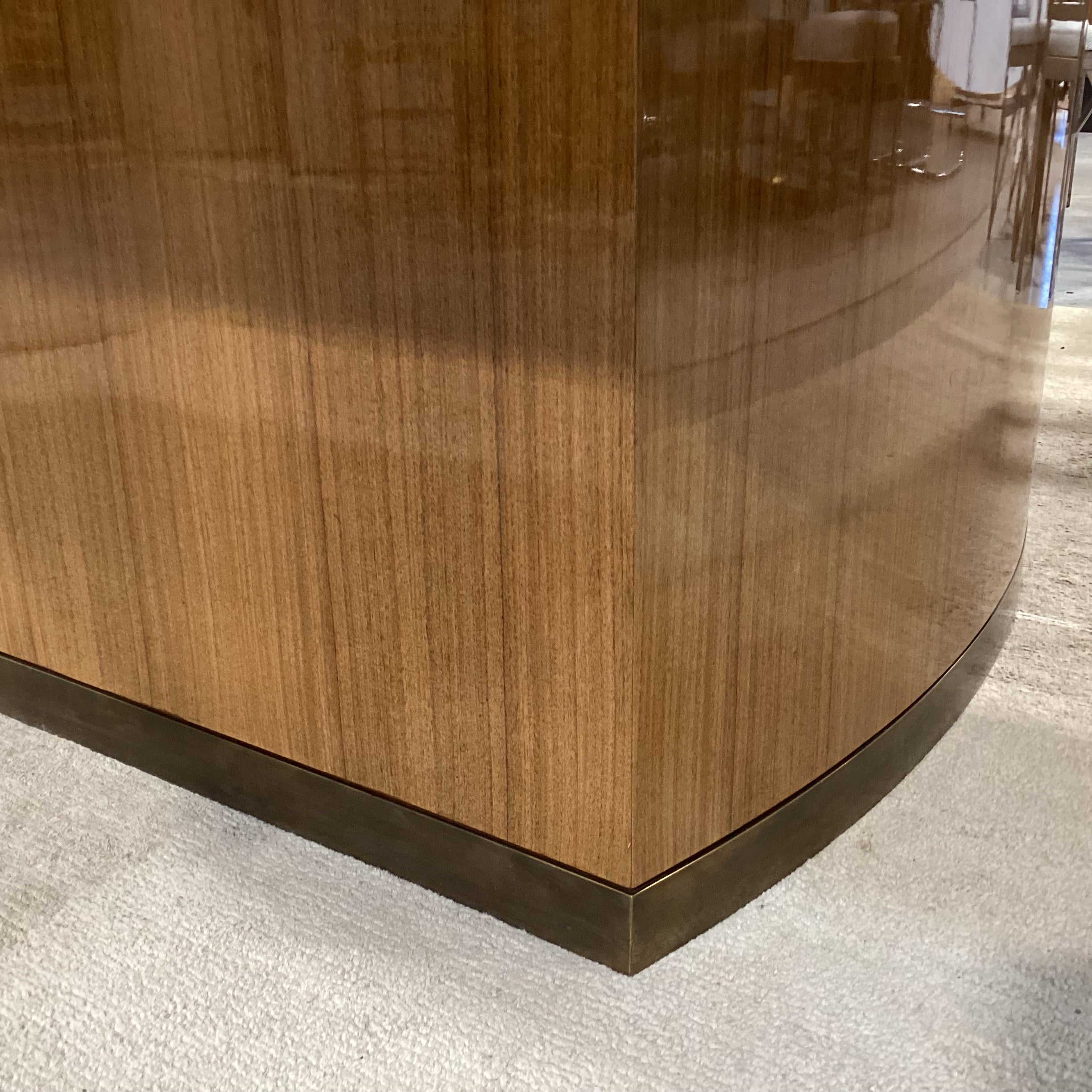 Custom Wood Veneer Brass White Lacquer & Glass Top Dining Table 66"x 66"x 29"
