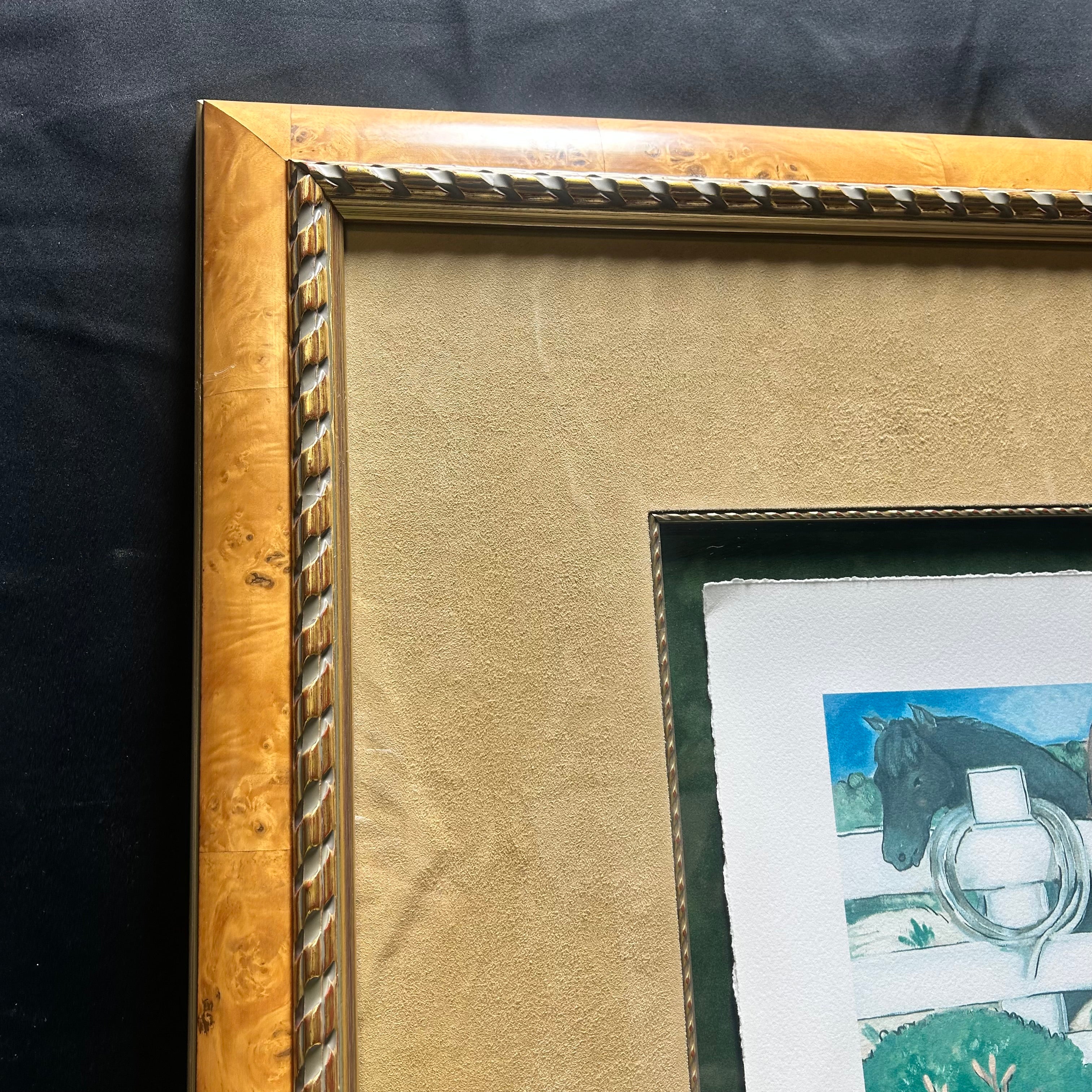 Carter Holmon Signed Lithograph "Sunshine" With Burl Wood Frame And Suede Matt  42.5"x 49.5"