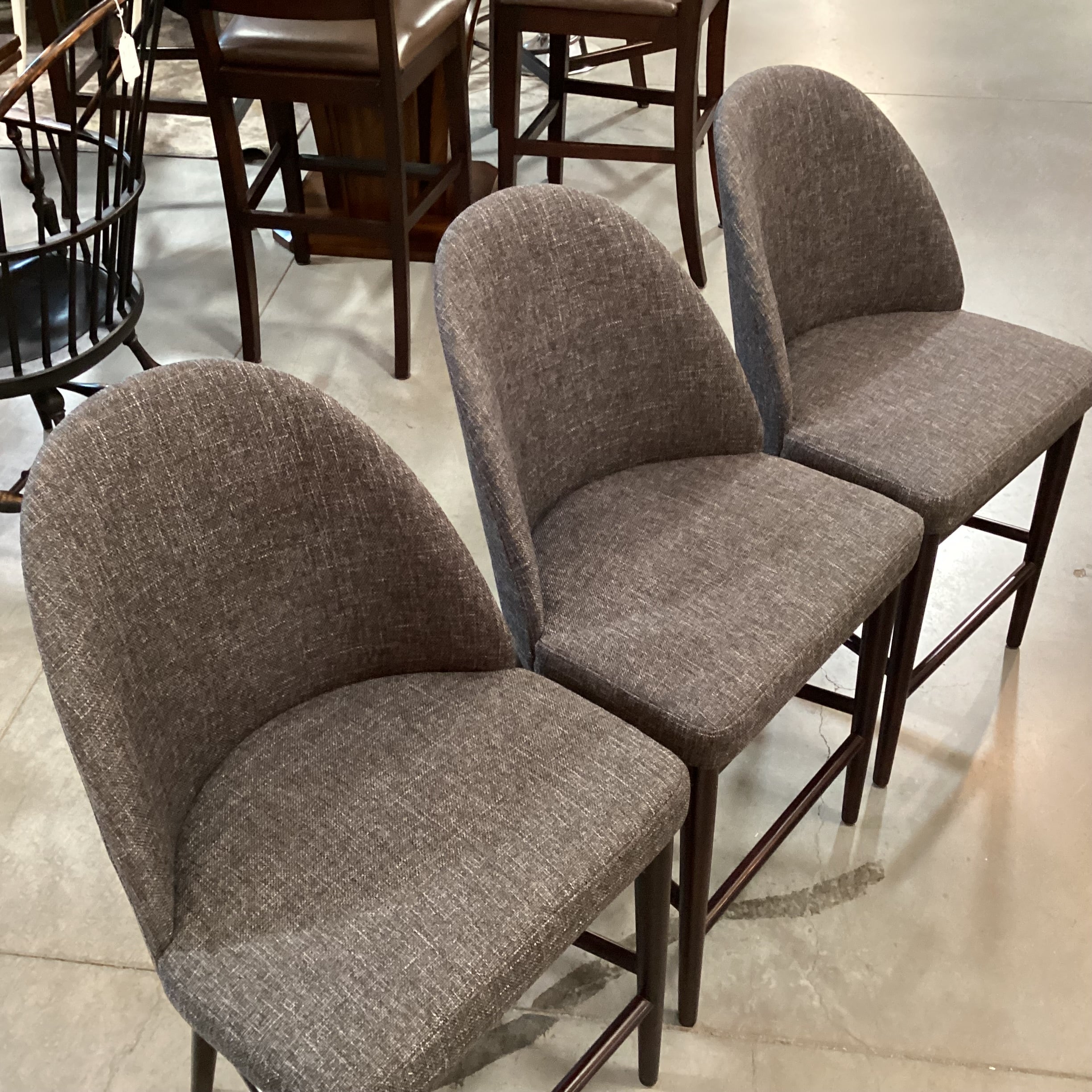 SET of 3 Crate & Barrel Ana Charcoal Woven & Espresso Finish Wood Counter Barstools 24"