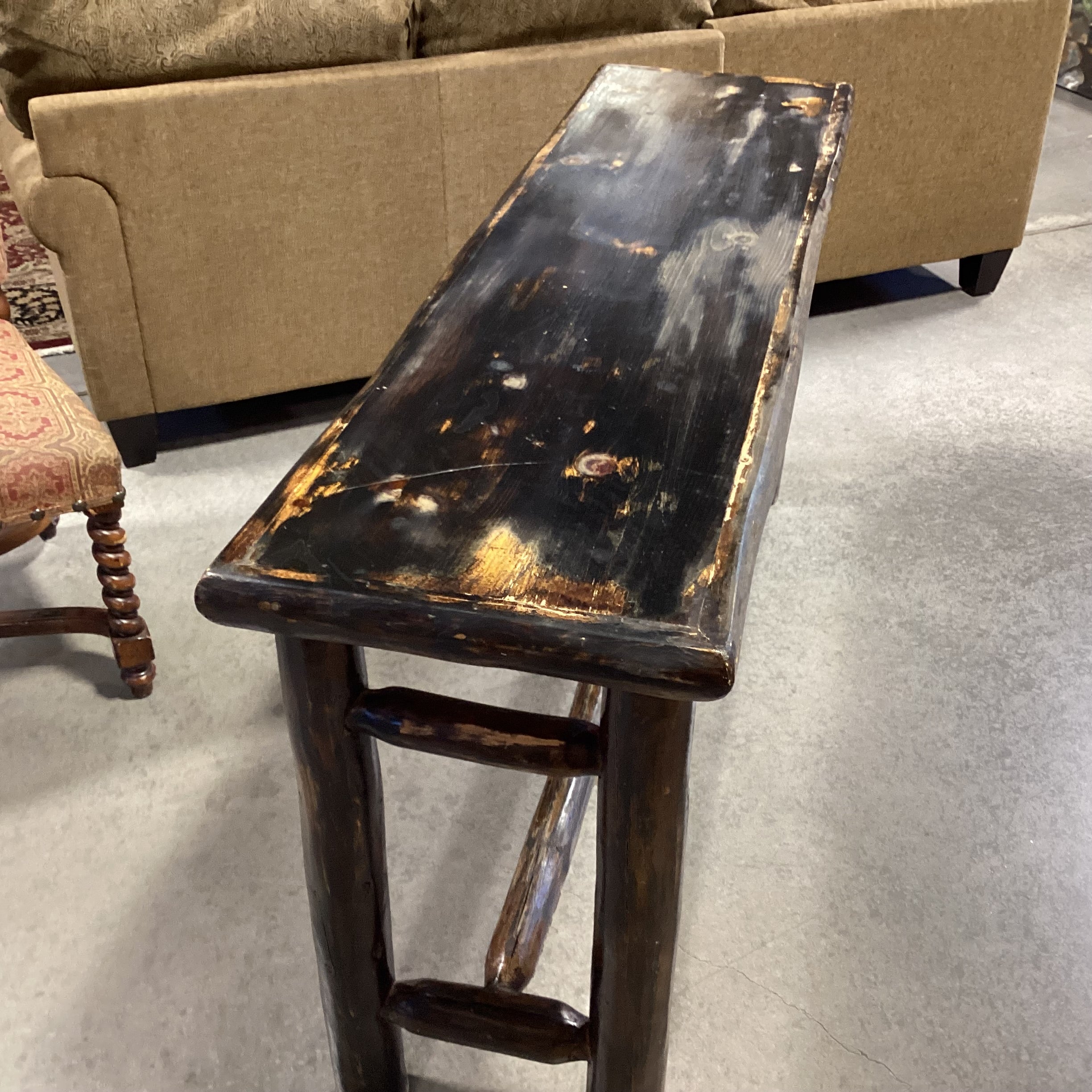 Black Distressed Rustic Finish Wood & Log Sofa Table 60"x 17"x 31"