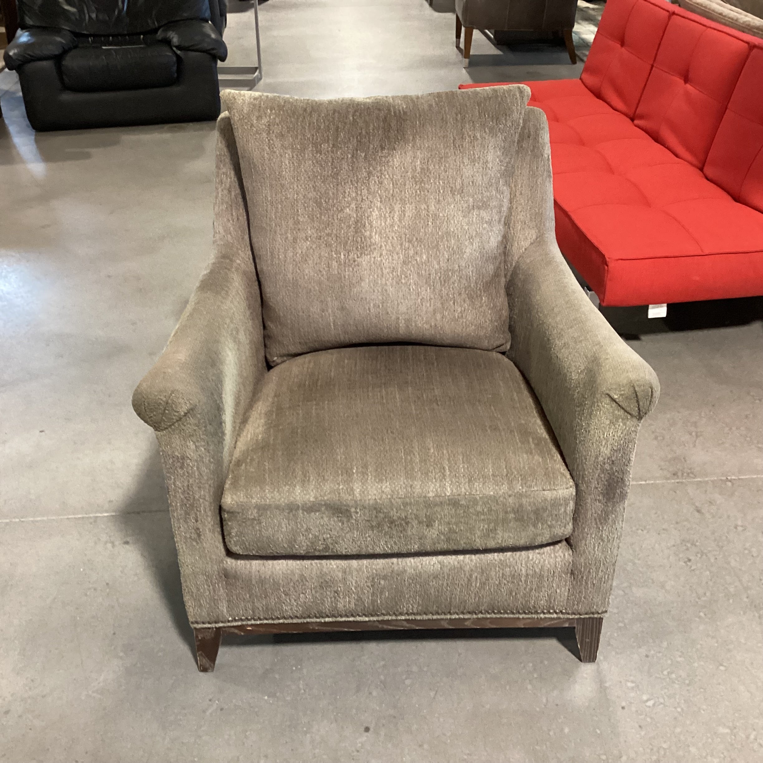 Hickory Chair Taupe Grey Upholstered Nailhead Chair 33"x 36"x 33"